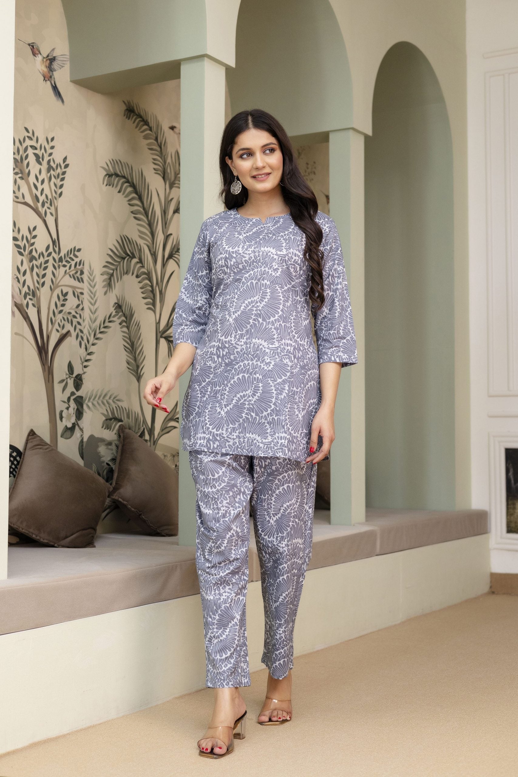 Vidhi Misty Blue Printed Cotton Co-ord Set - View 5