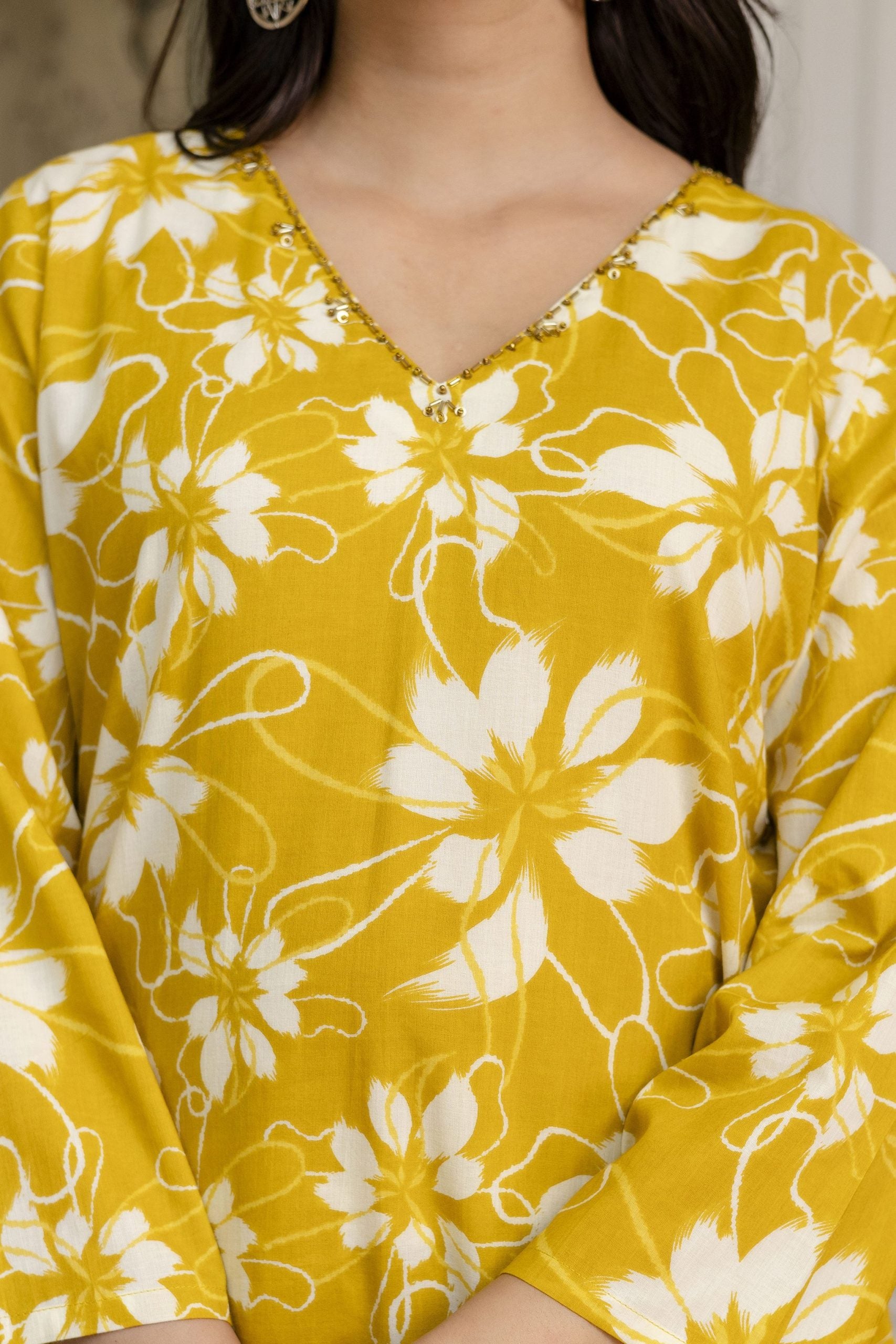 "Vrati Yellow Floral Printed Cotton Co-ord Set"