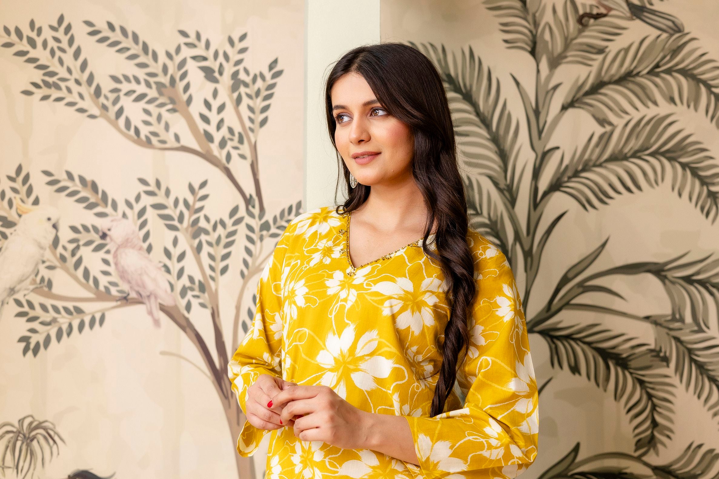 "Vrati Yellow Floral Printed Cotton Co-ord Set"