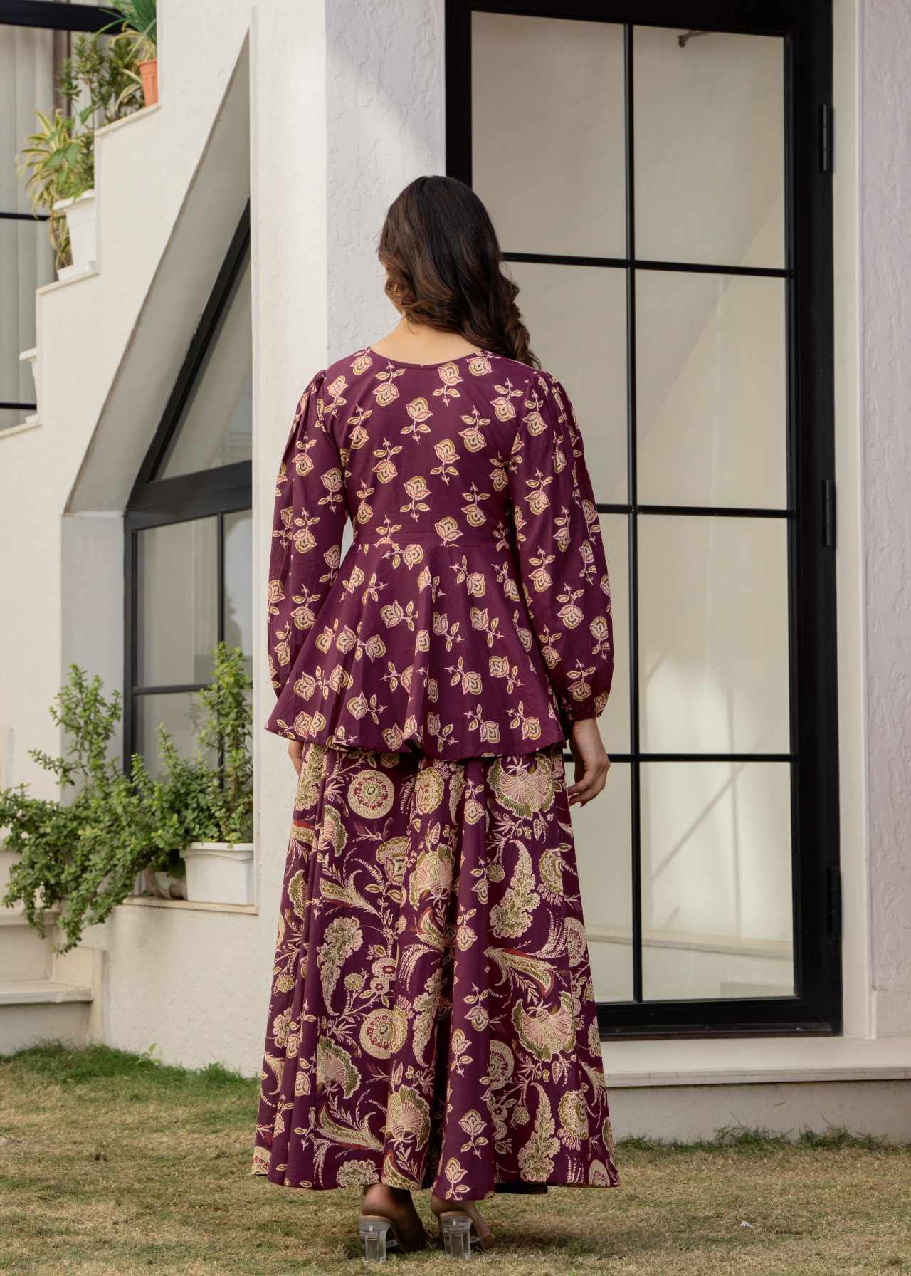 Buy Designer Wine Floral Printed Premium Cotton Co-ord Set for Women Online