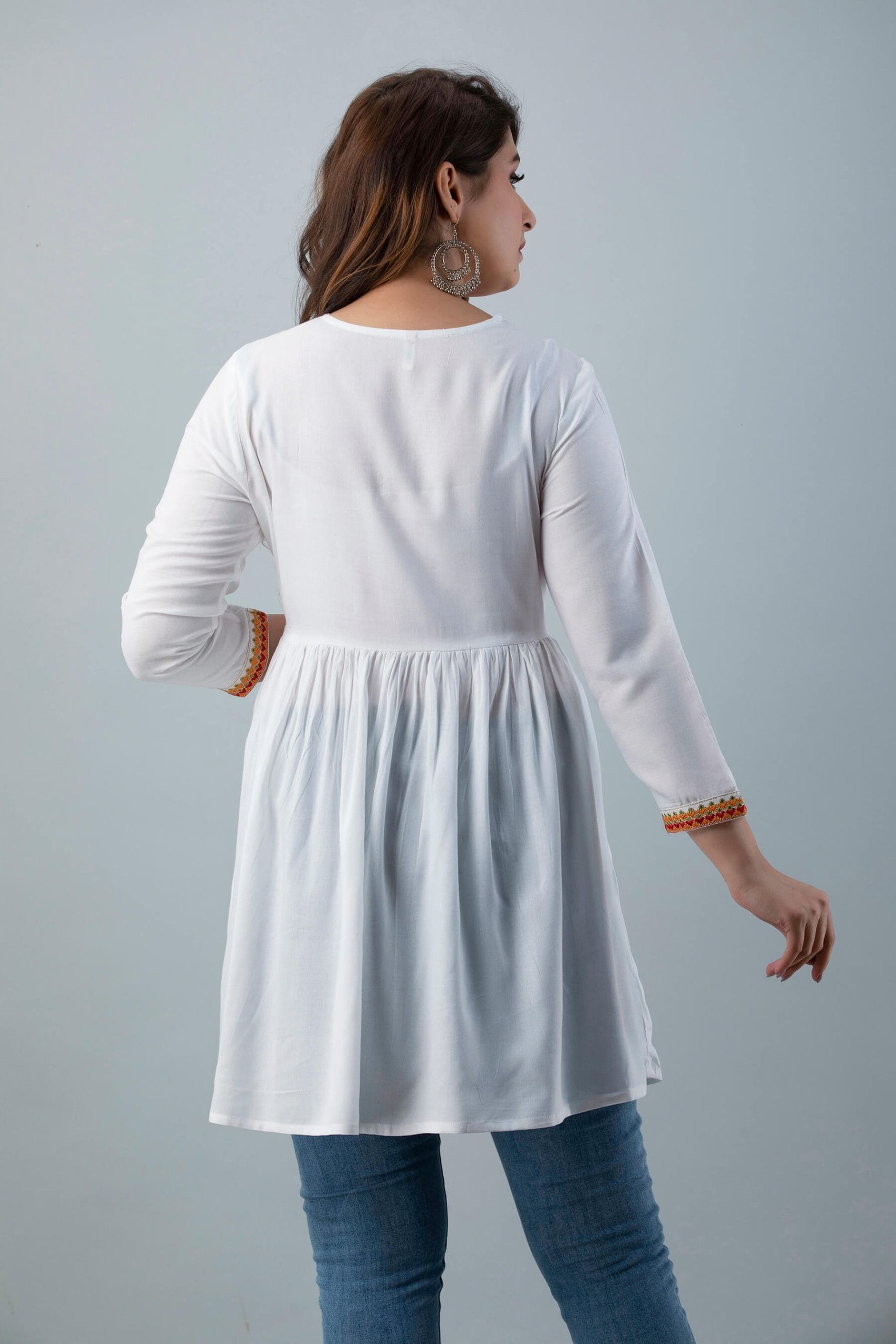 Rangoli White Embroidered Short Top - View 2