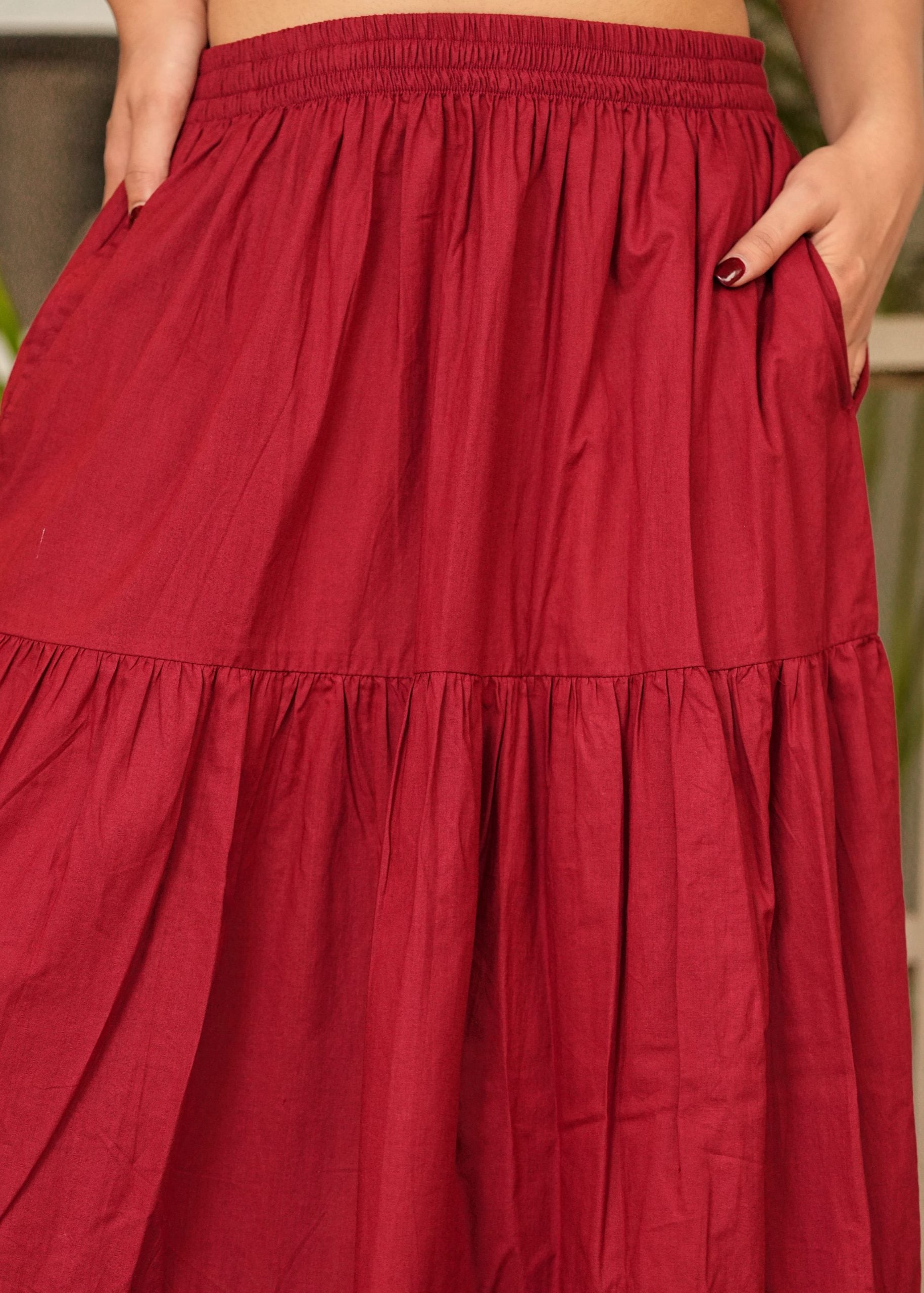 "Zyra Crimson Red Long Maxi Skirt"