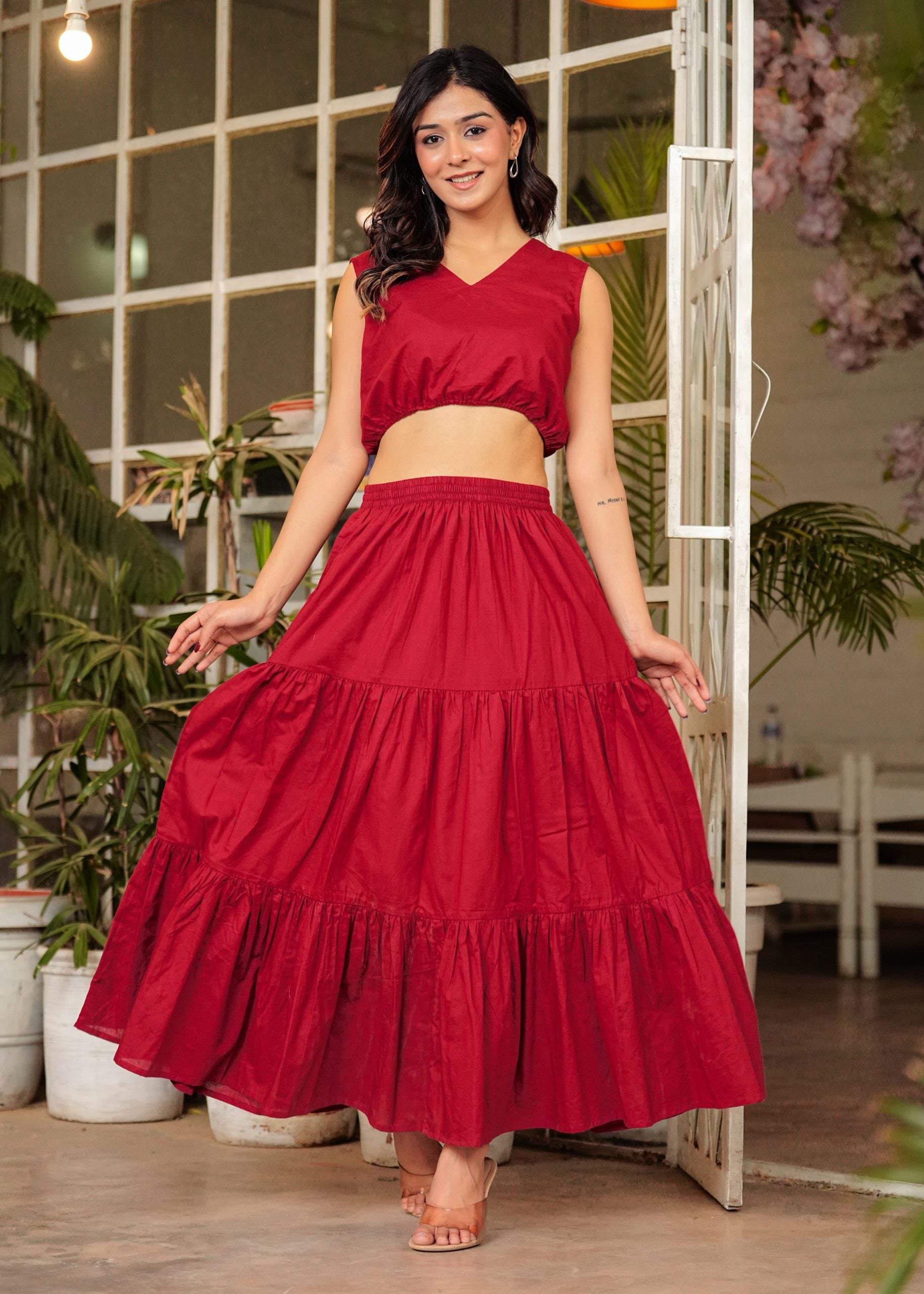 "Zyra Crimson Red Long Maxi Skirt"