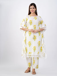 Yellow Floral Kaftan Pant Set