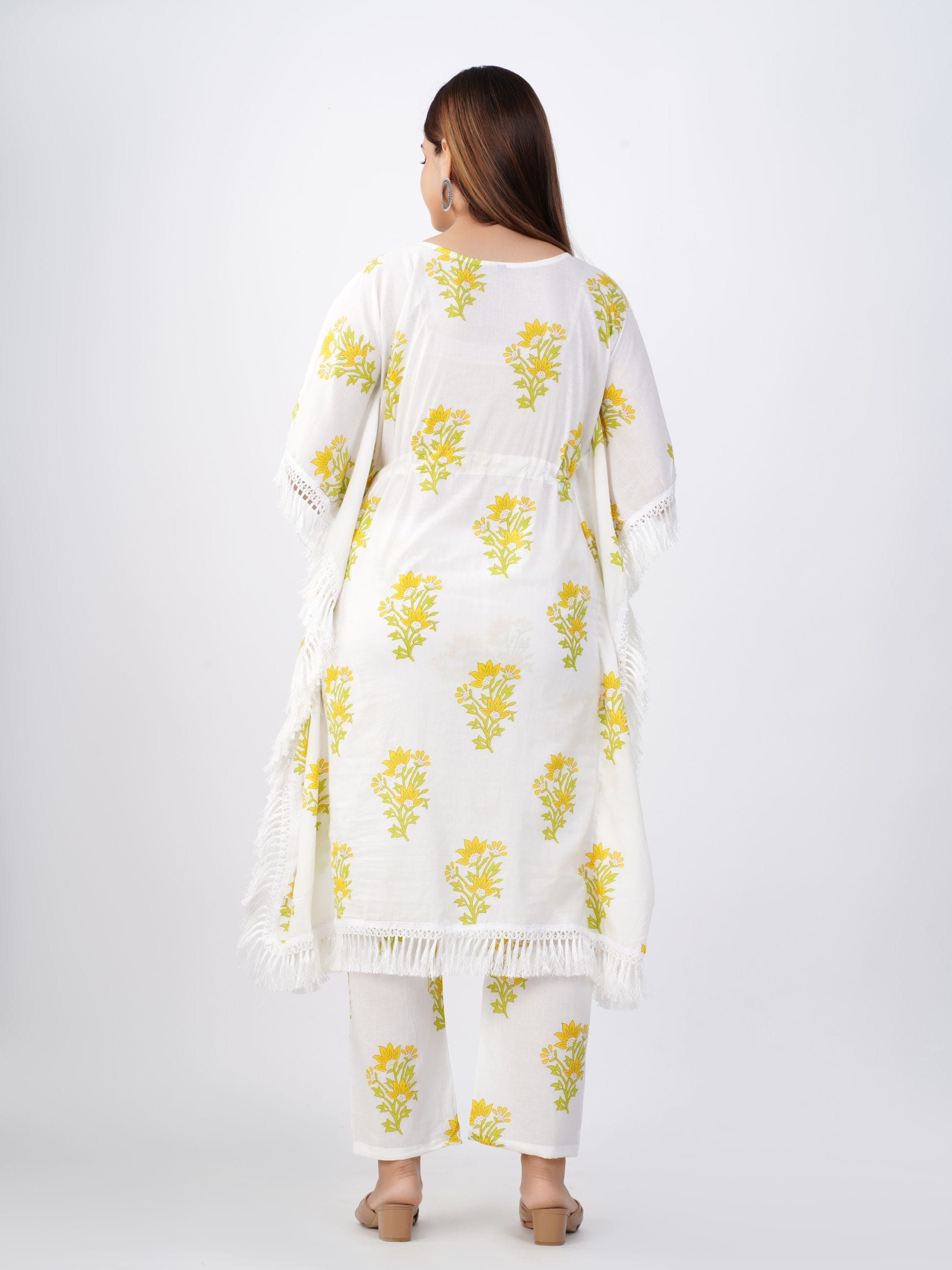 Yellow Floral Kaftan Pant Set - View 2