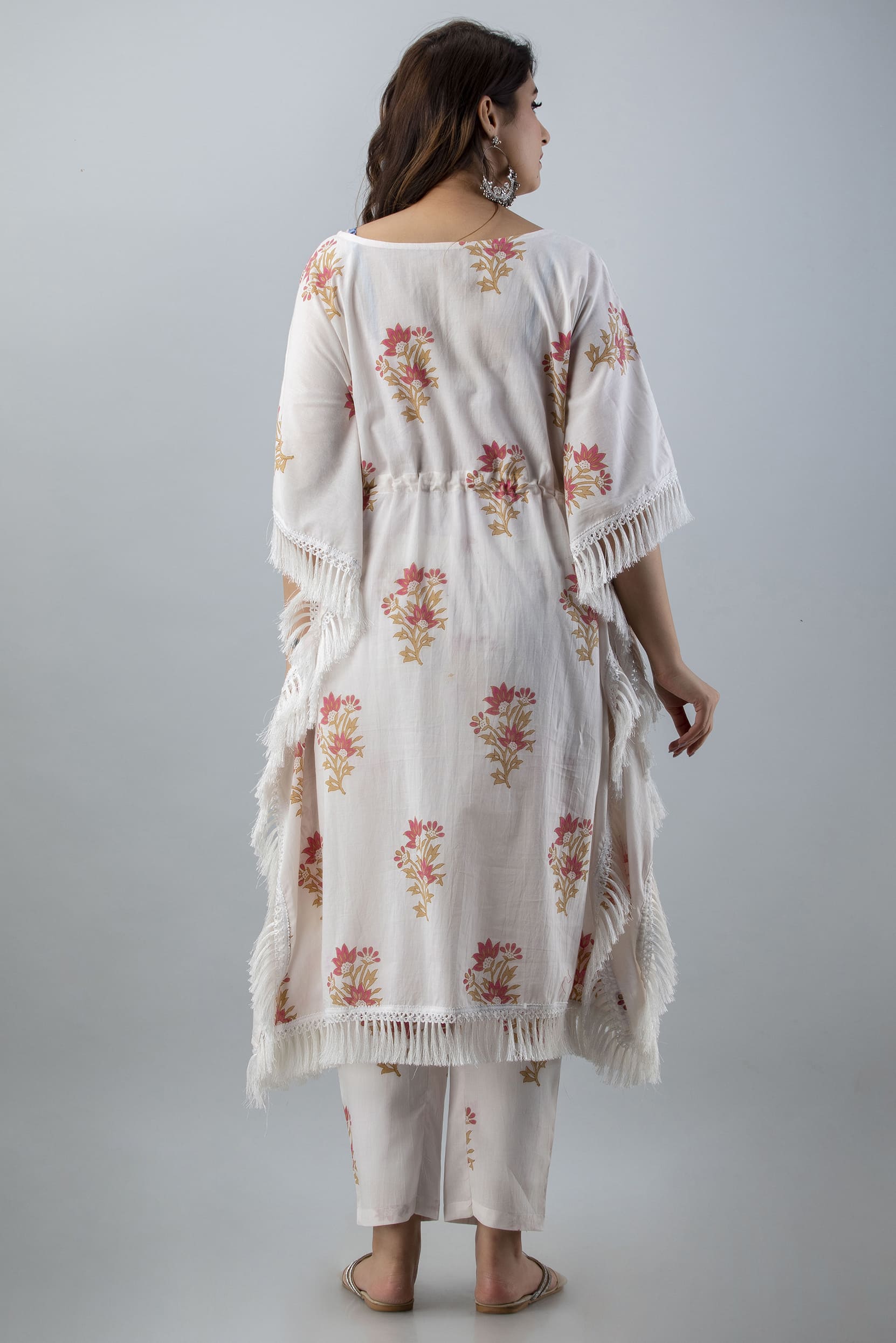 Ivory Floral Rayon Kaftan Pant Set - View 2