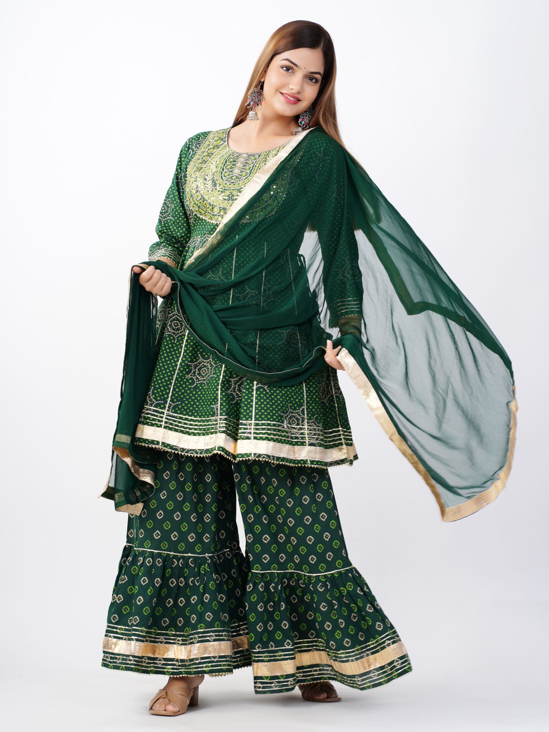 Zehra Green Kurta Sharara Dupatta Set - View 4