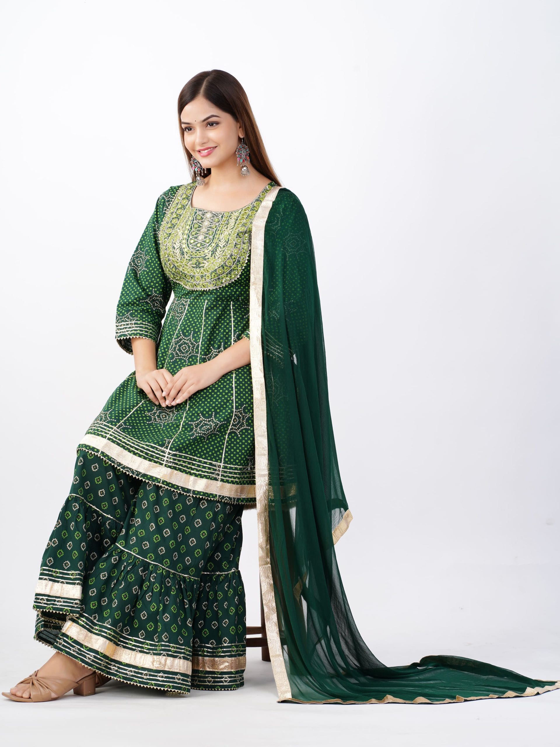 Zehra Green Kurta Sharara Dupatta Set - View 5