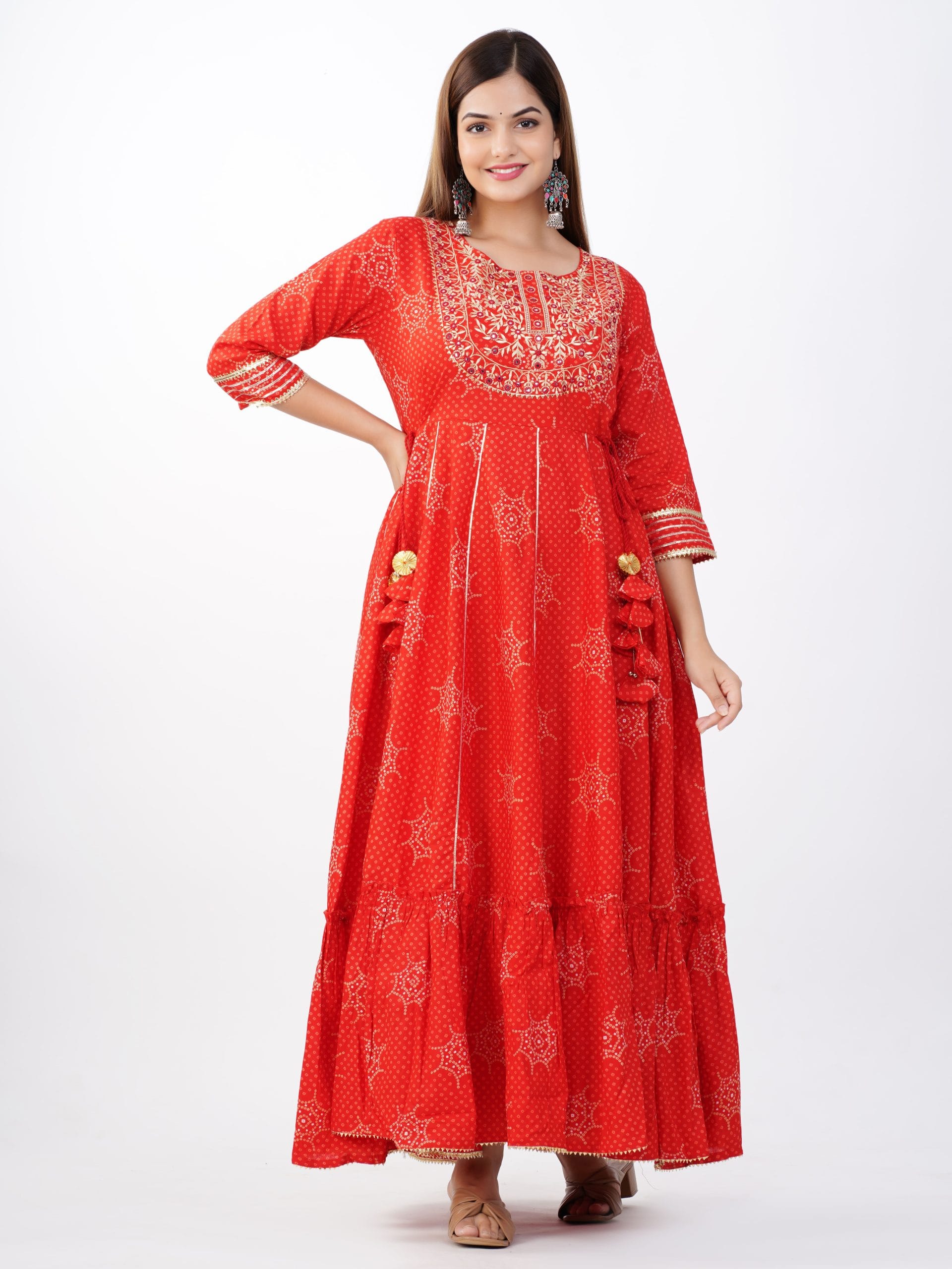 Aabha Red Embroidered Anarkali Kurta - View 3