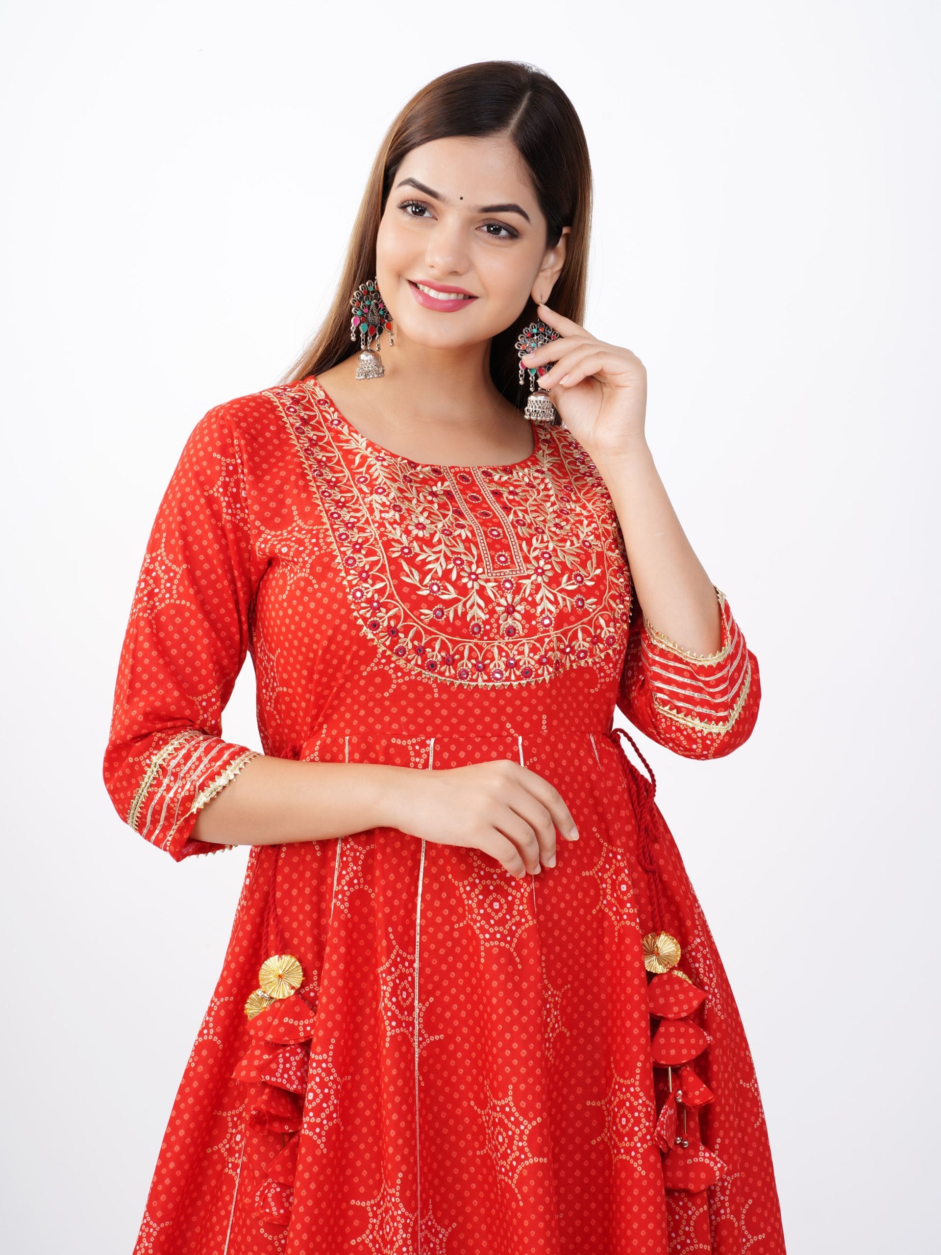 Aabha Red Embroidered Anarkali Kurta - View 4