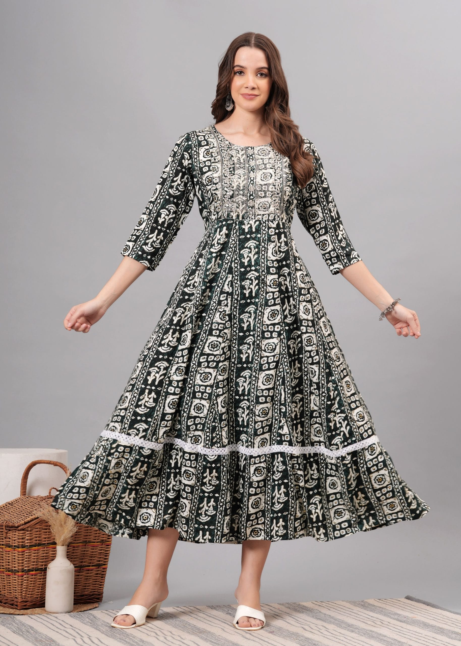 Tvara Grey Printed Anarkali Flared Kurta by Vaaki