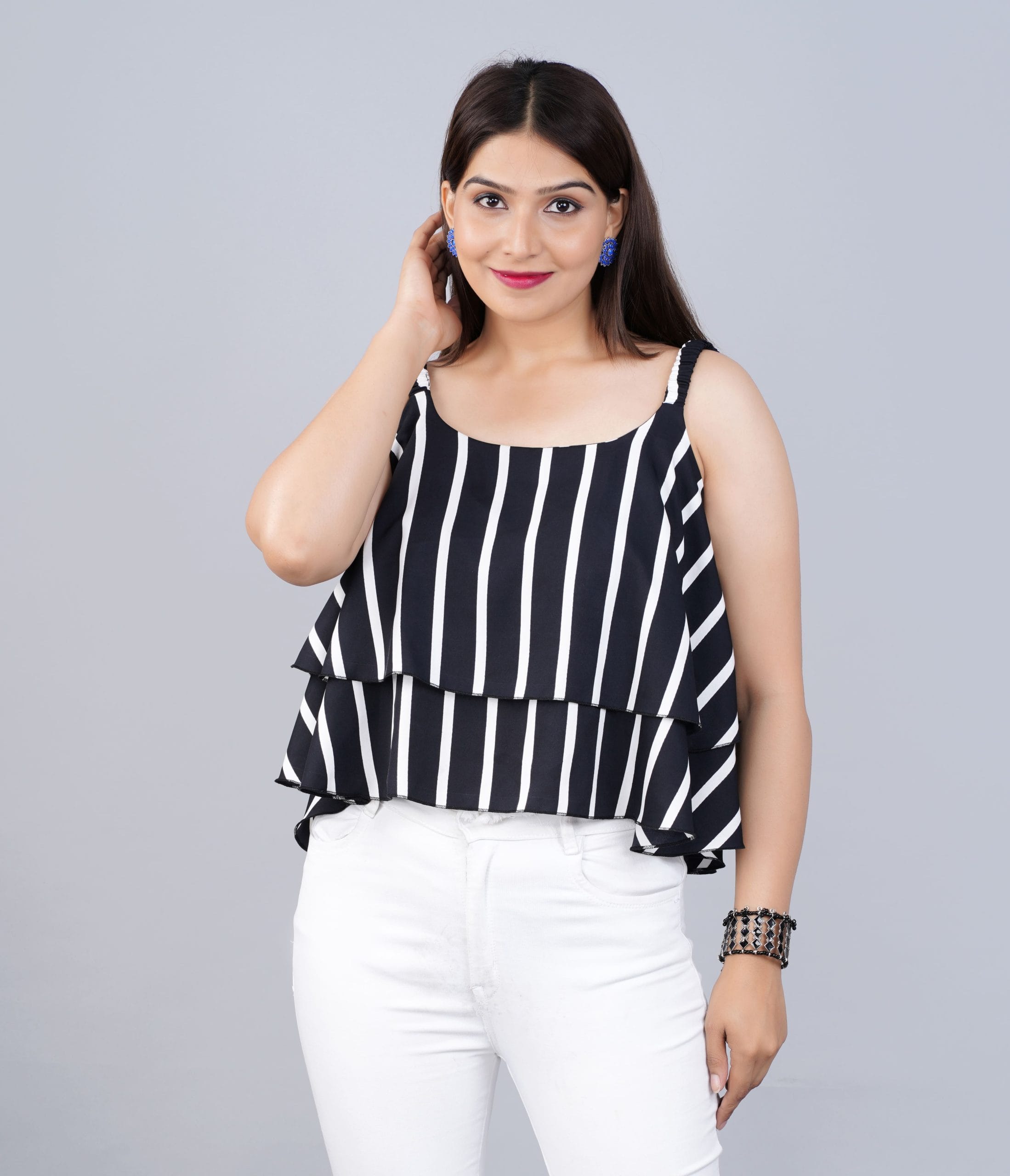 Black & White Striped Layered Top for Women by Vaaki
