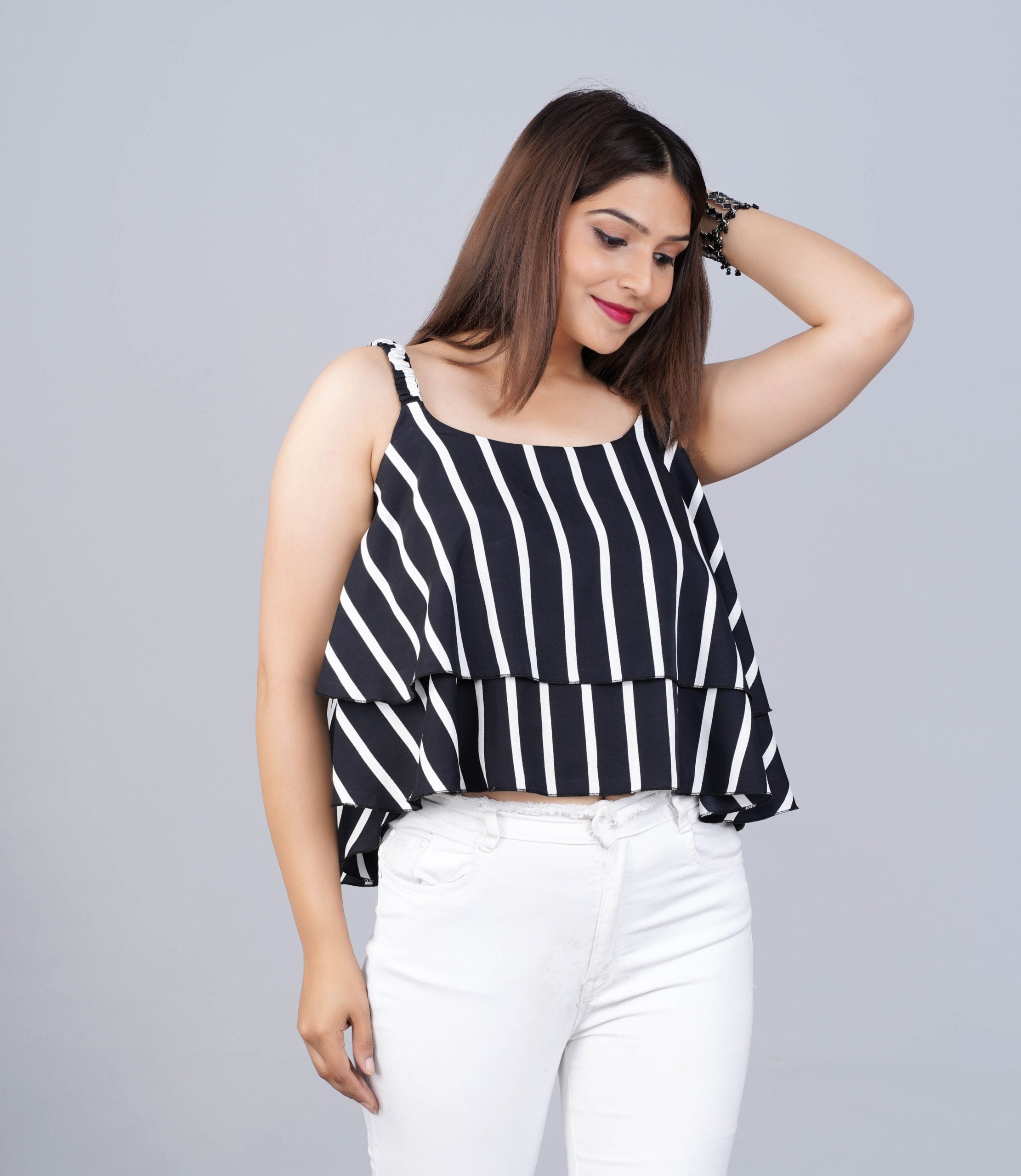 Black & White Striped Layered Top - View 3