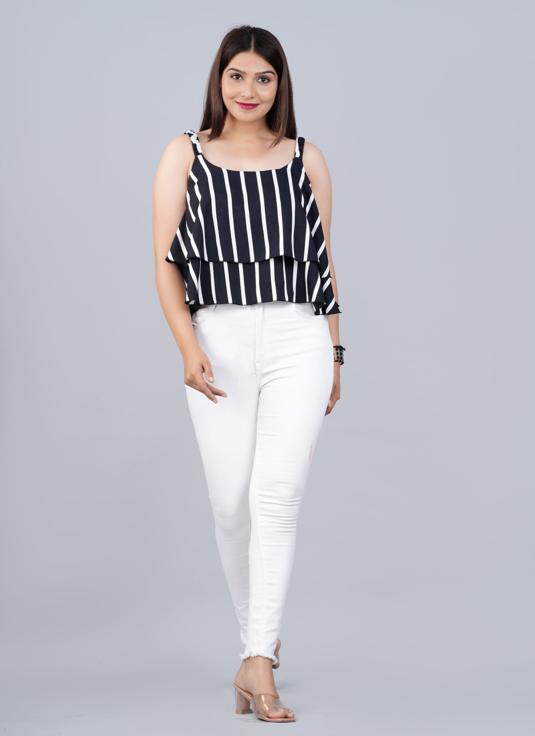 Black & White Striped Layered Top - View 5