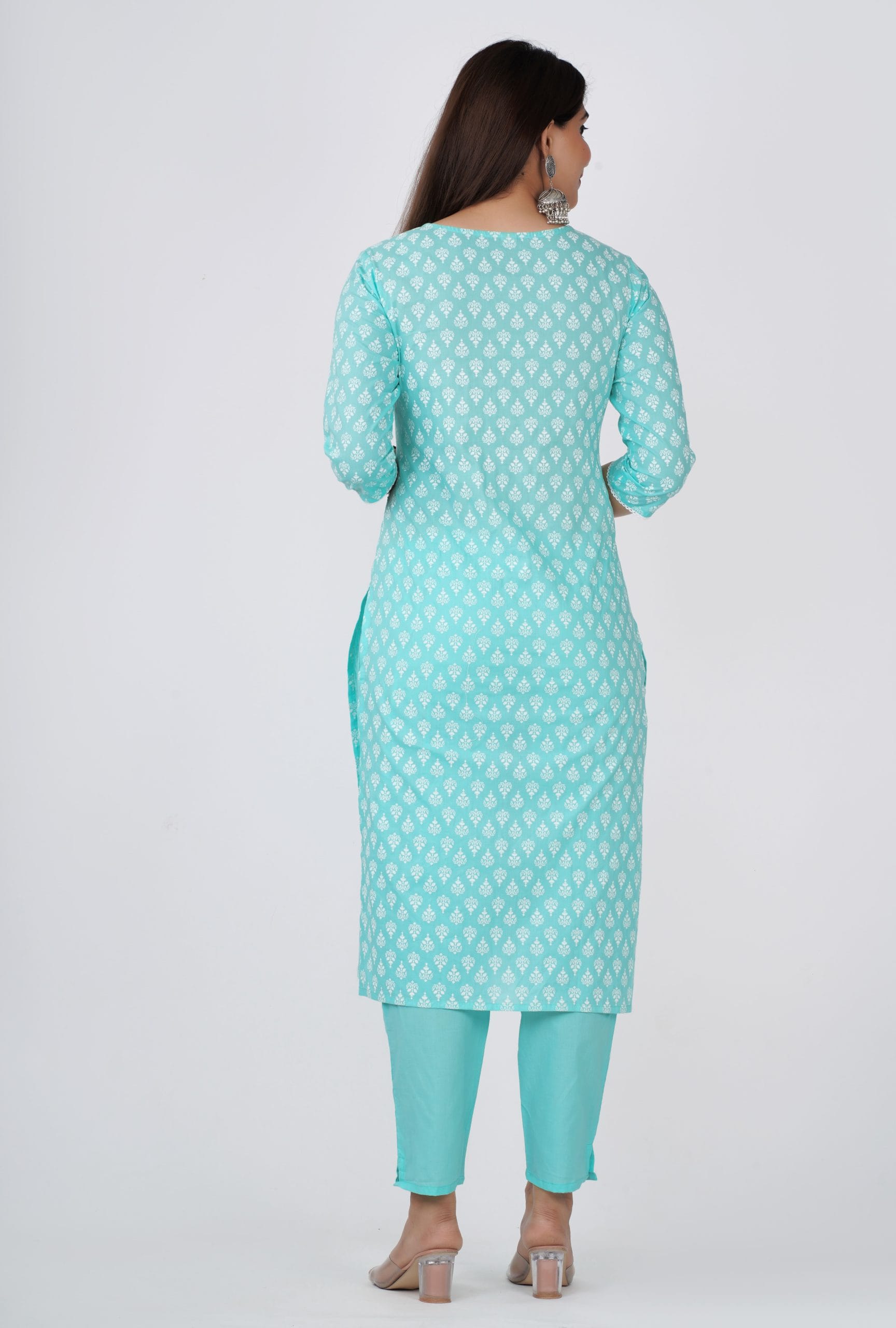 Zyani Sky Blue Kurti with Pant & Dupatta Set for Women by Vaaki