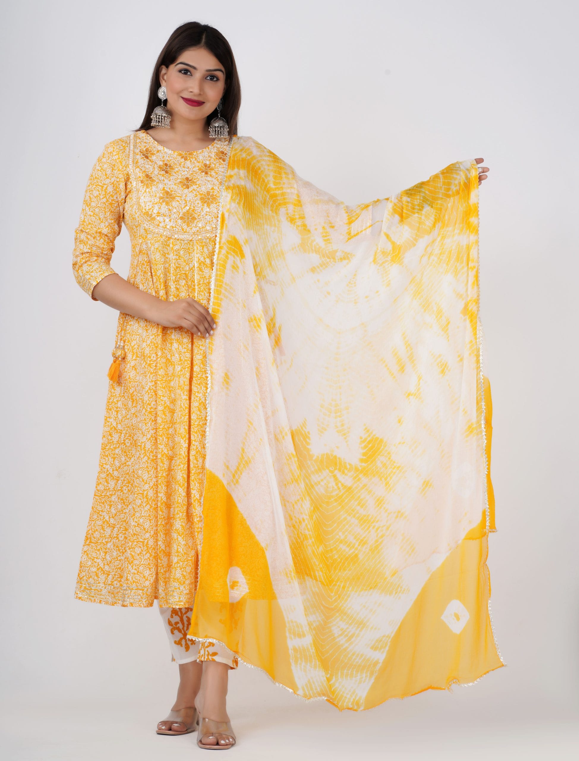 Amara Yellow Anarkali Kurti with Pant & Dupatta Set for Women by Vaaki