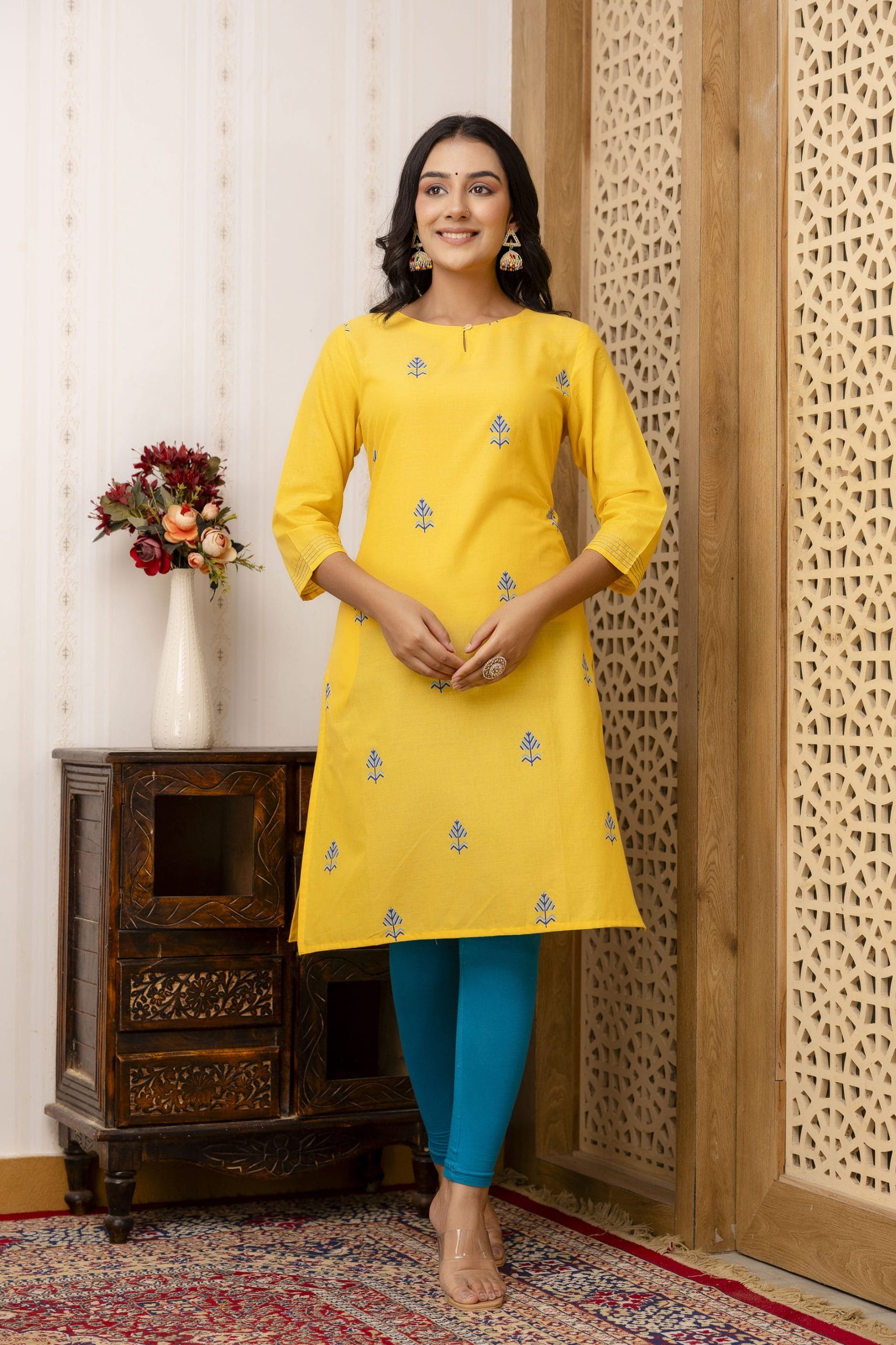 Ziya Mustard Yellow Printed Straight Kurti by Vaaki