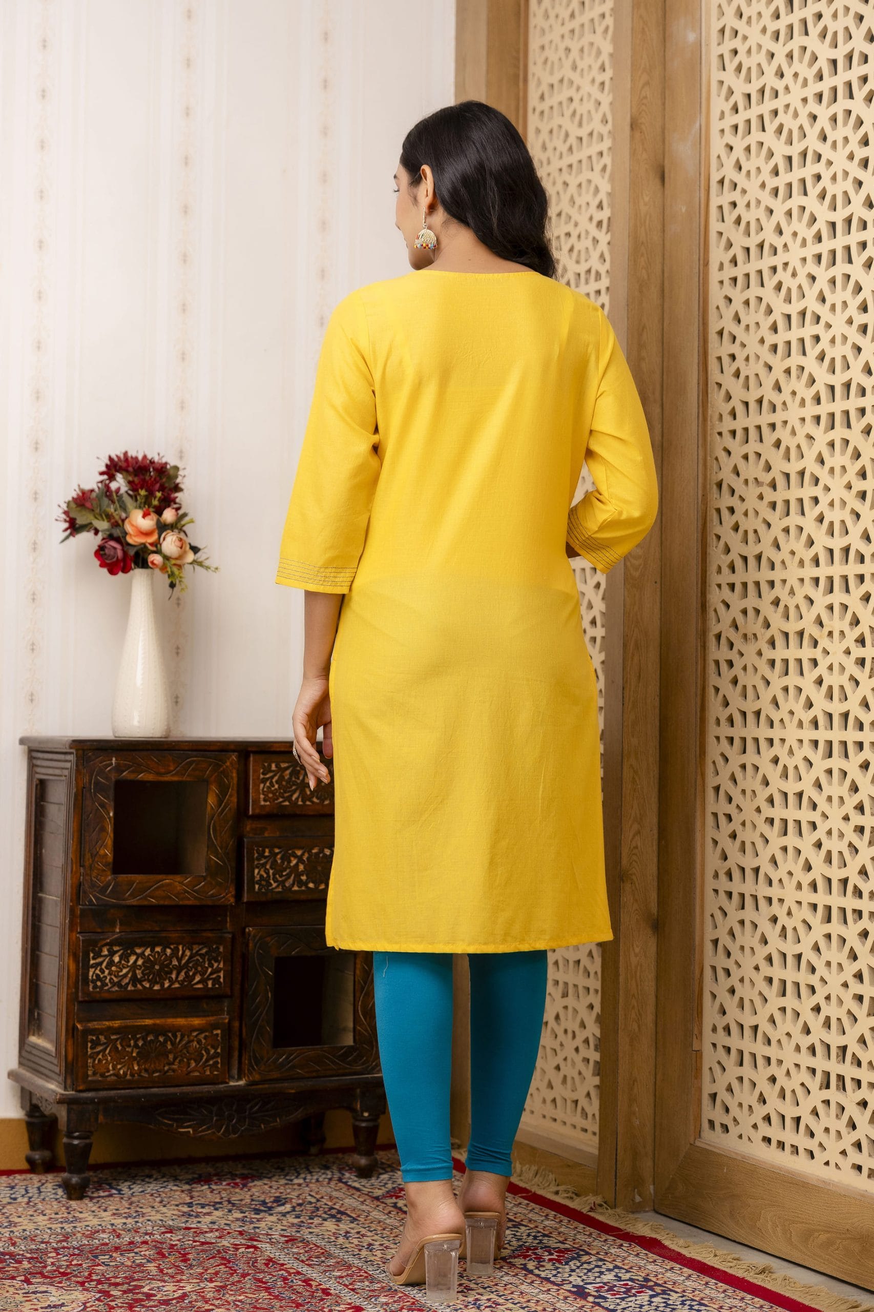 Ziya Mustard Yellow Printed Straight Kurti - View 2