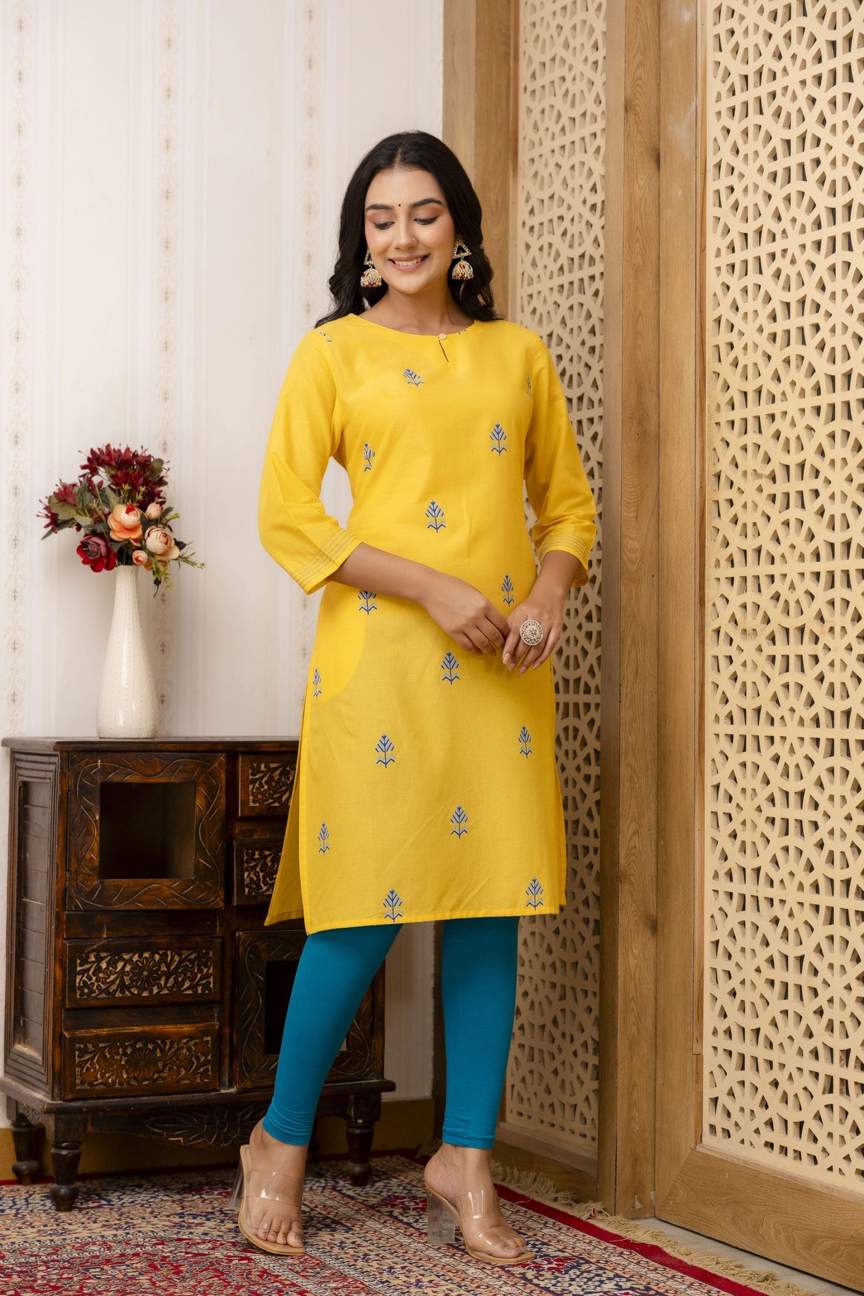 Ziya Mustard Yellow Printed Straight Kurti - View 5