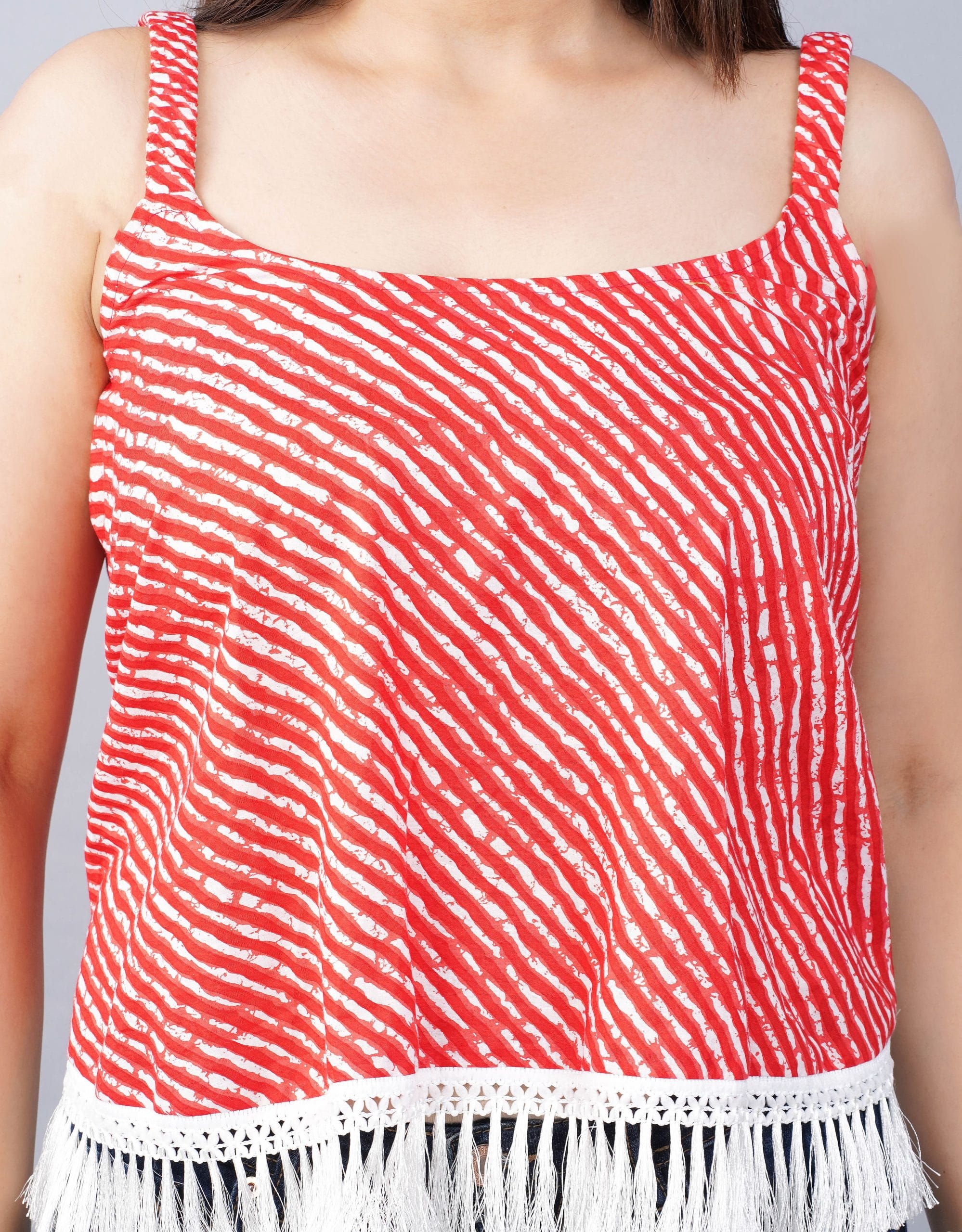 Nira Cherry Red Boho Fringe Top - View 4