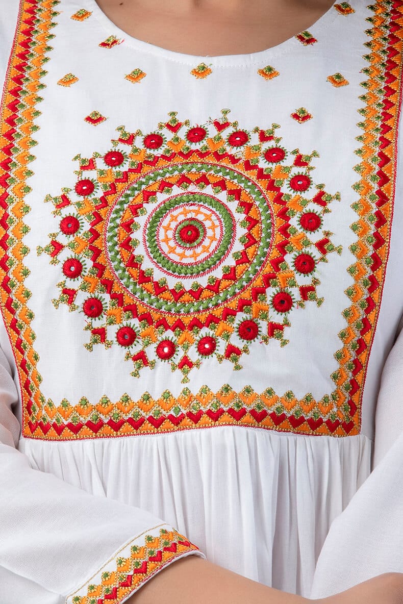 Rangoli White Embroidered Short Top - View 5