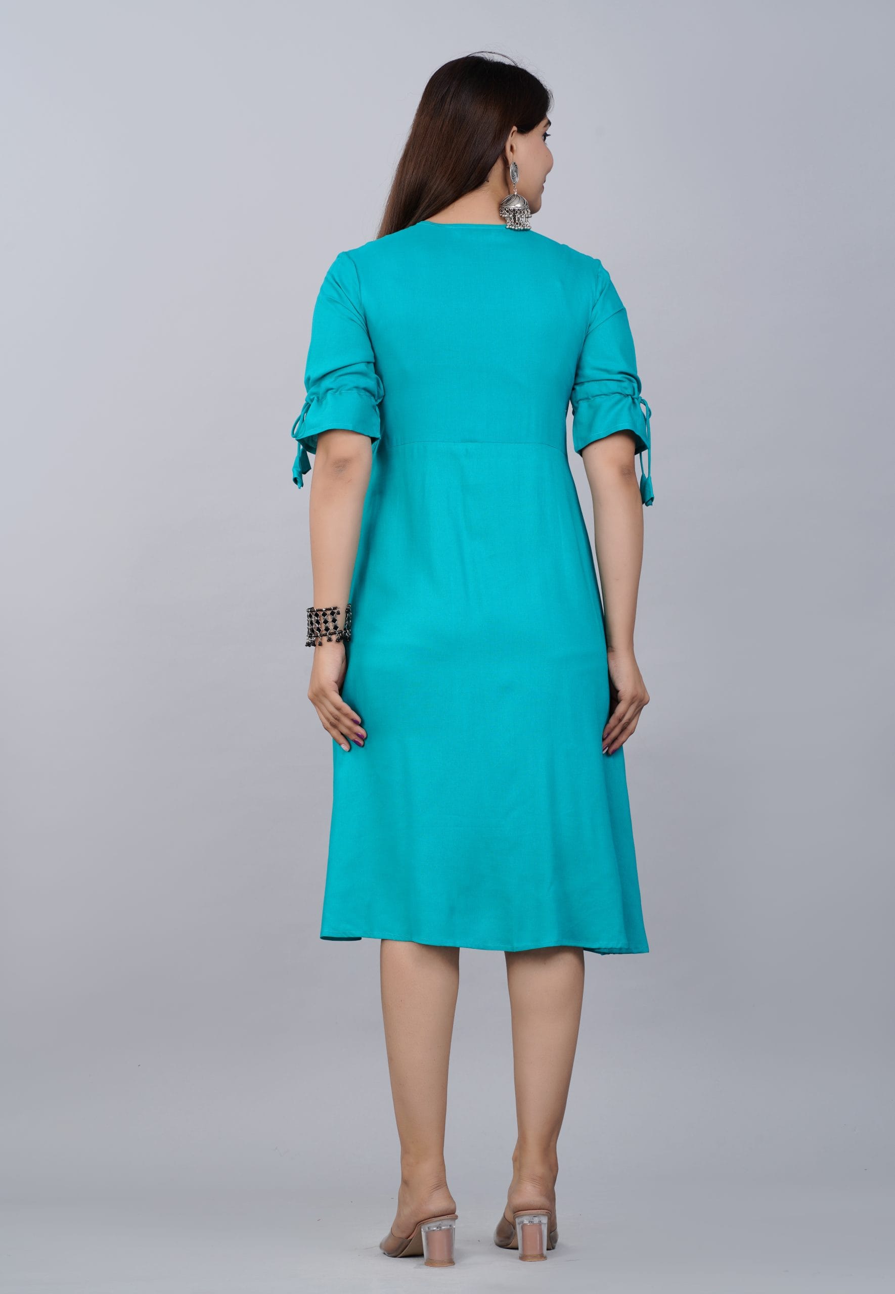 Fuchsia Pink Embroidered A-Line Kurti Dress - View 2