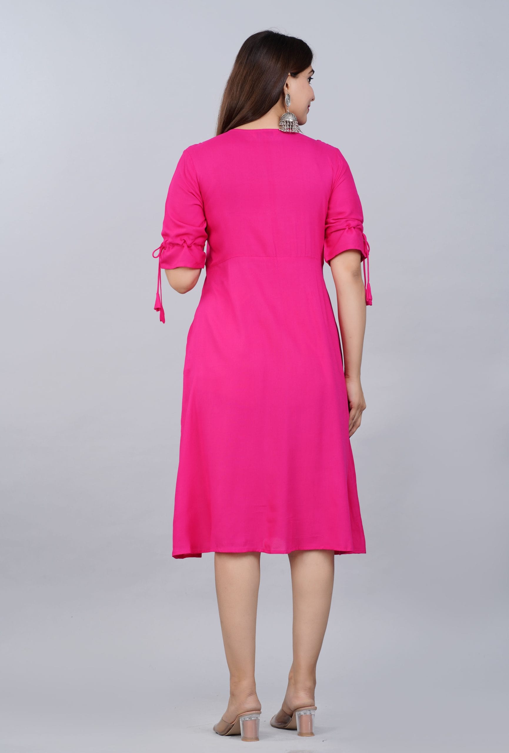 Fuchsia Pink Embroidered A-Line Kurti - View 2