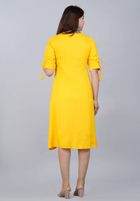 Mustard Yellow Embroidered A-Line Kurti Dress