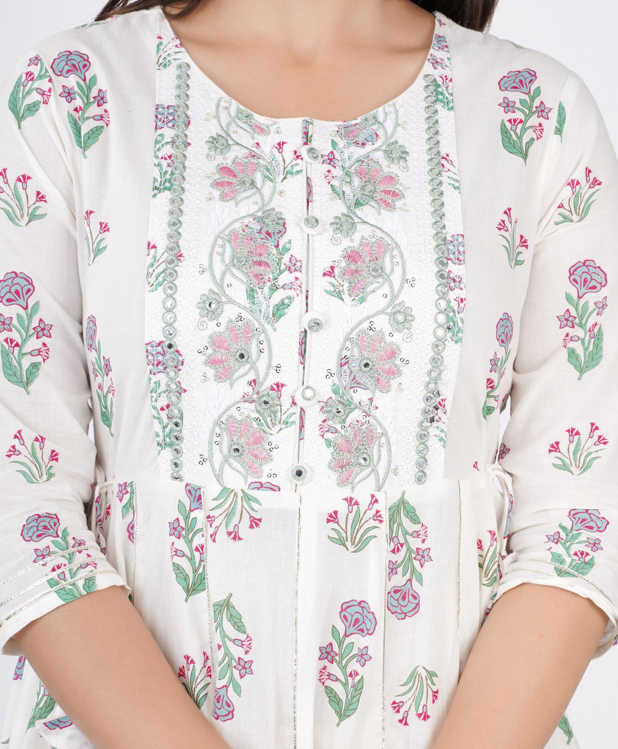 Amaira White Floral Anarkali Kurti - View 5