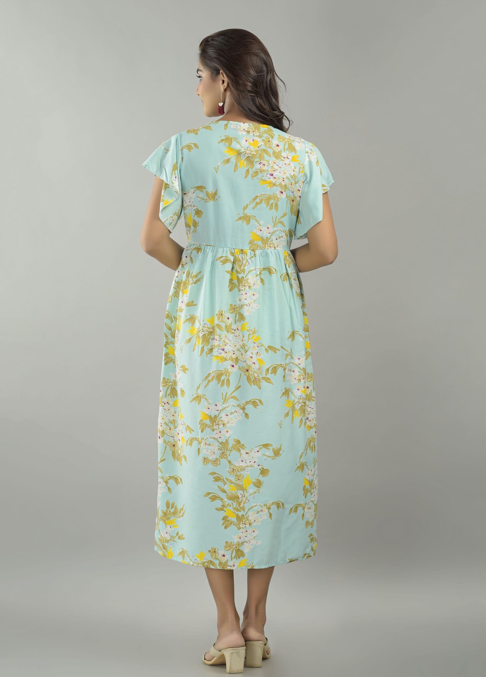 Selene Aqua Blue Floral Maxi Dress - View 2