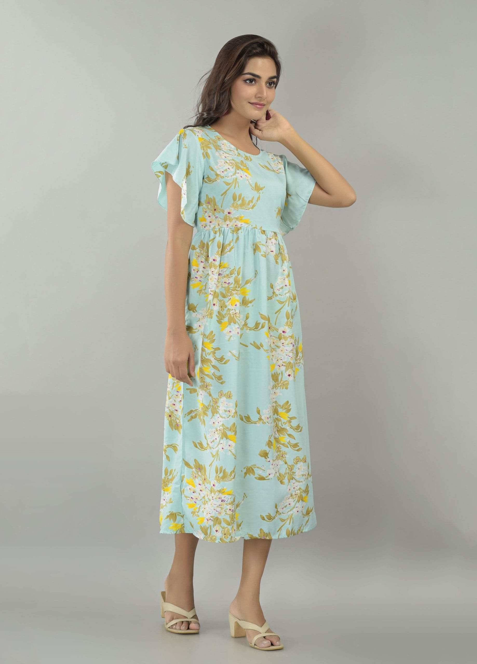 Selene Aqua Blue Floral Maxi Dress - View 3