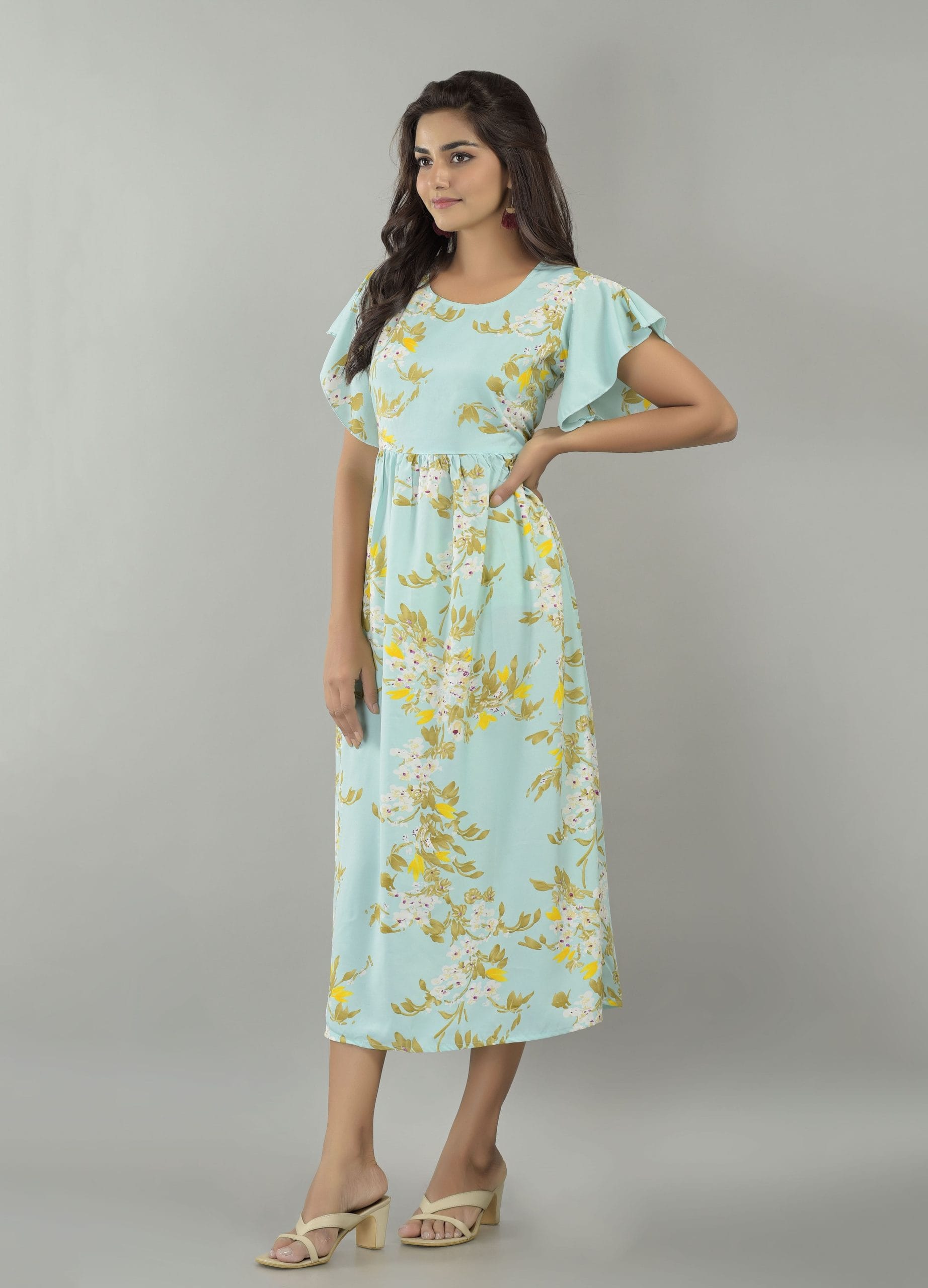 Selene Aqua Blue Floral Maxi Dress - View 5