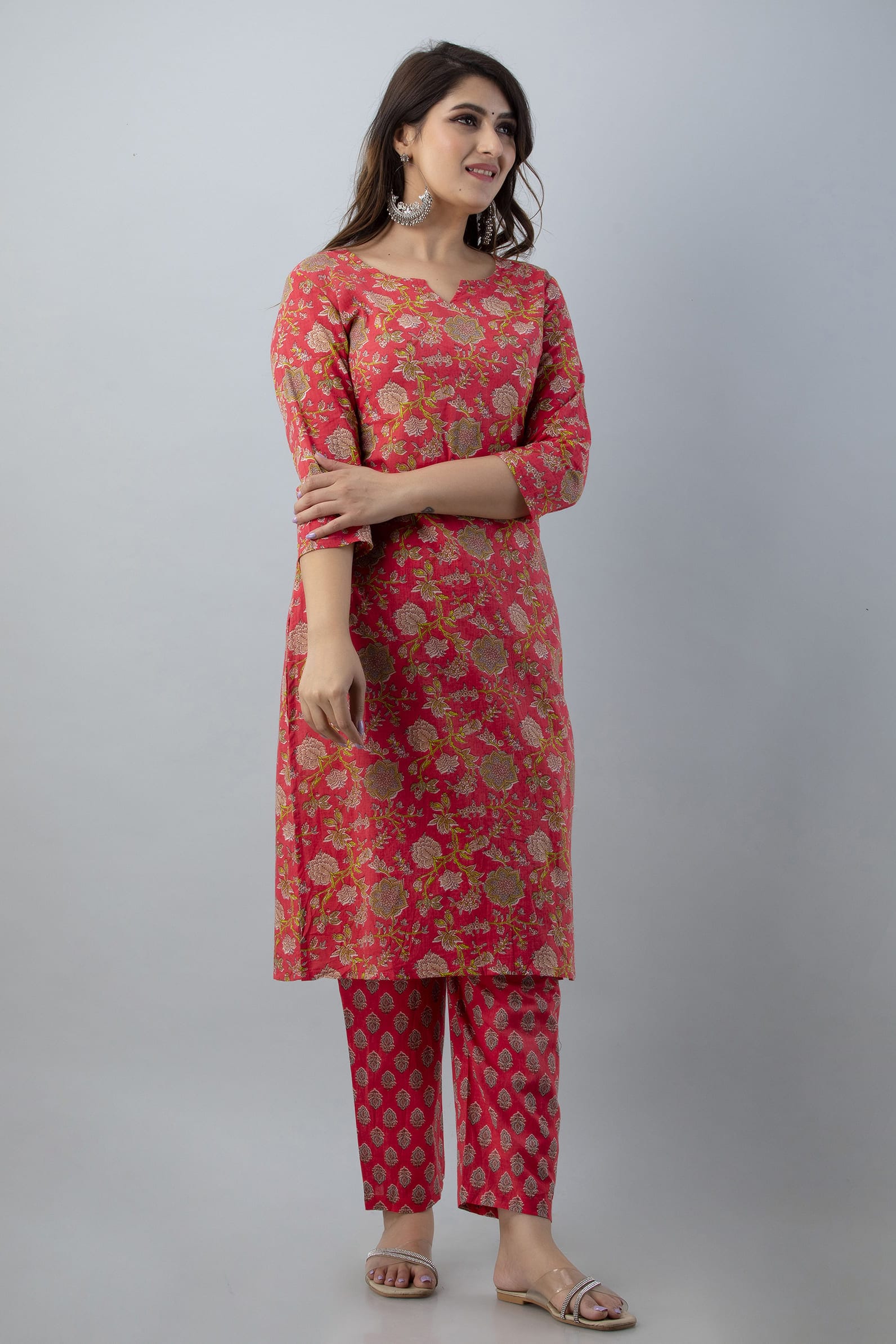 Nayra Red Straight Kurti Pant Set - View 3