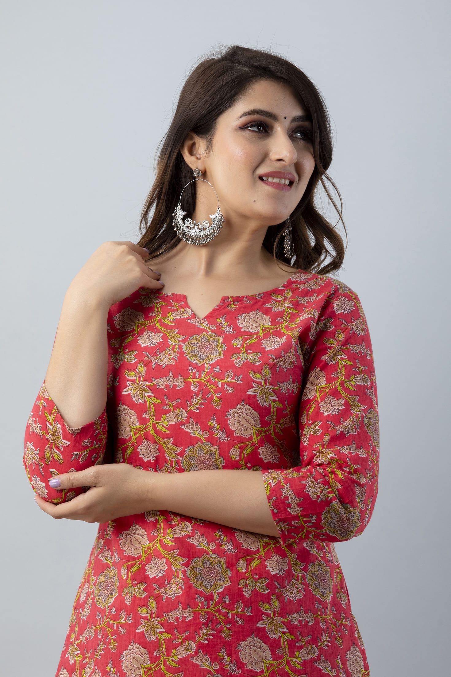 Nayra Red Straight Kurti Pant Set - View 4