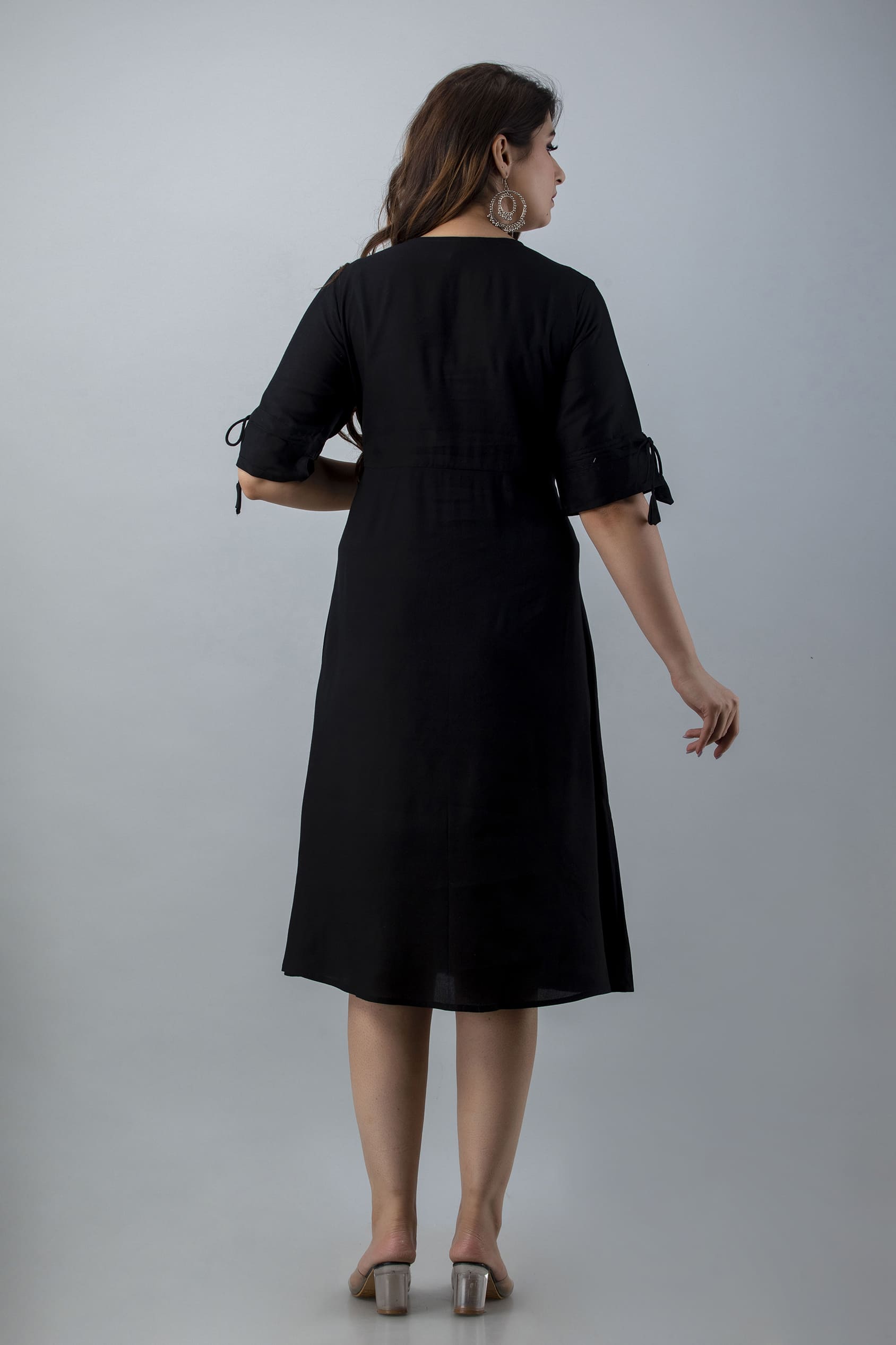 Aureva Black Front Embroidery Flared Kurta - View 2