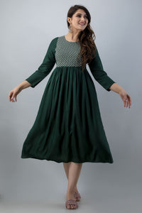 Mithya Bottle Green Flared Midi Kurta