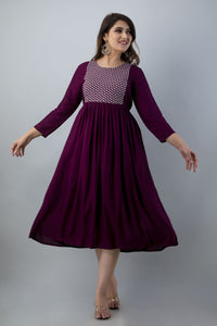 Mithya Wine Flared Midi Kurta Dress