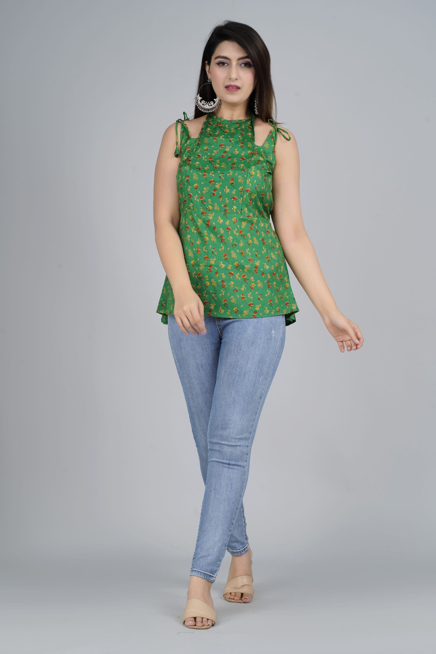 "“Aranya” Green Floral Tank Top for Women | Vaaki"