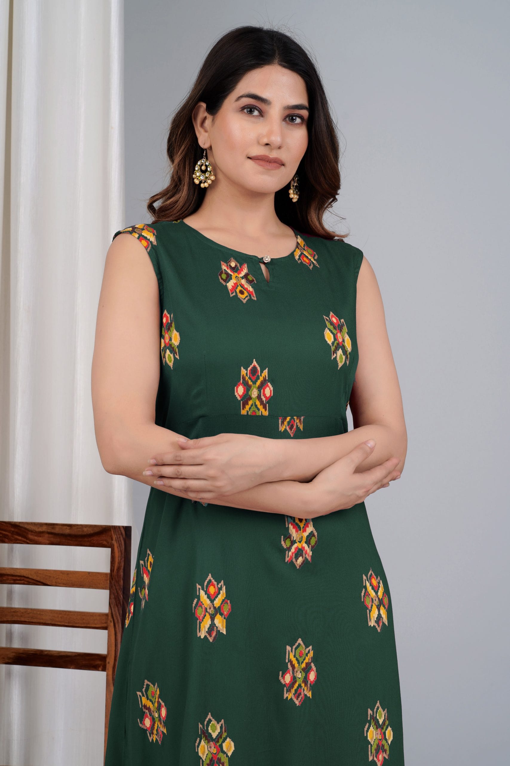 Rivaah Green Printed Flared Sleeveless | Vaaki - View 3