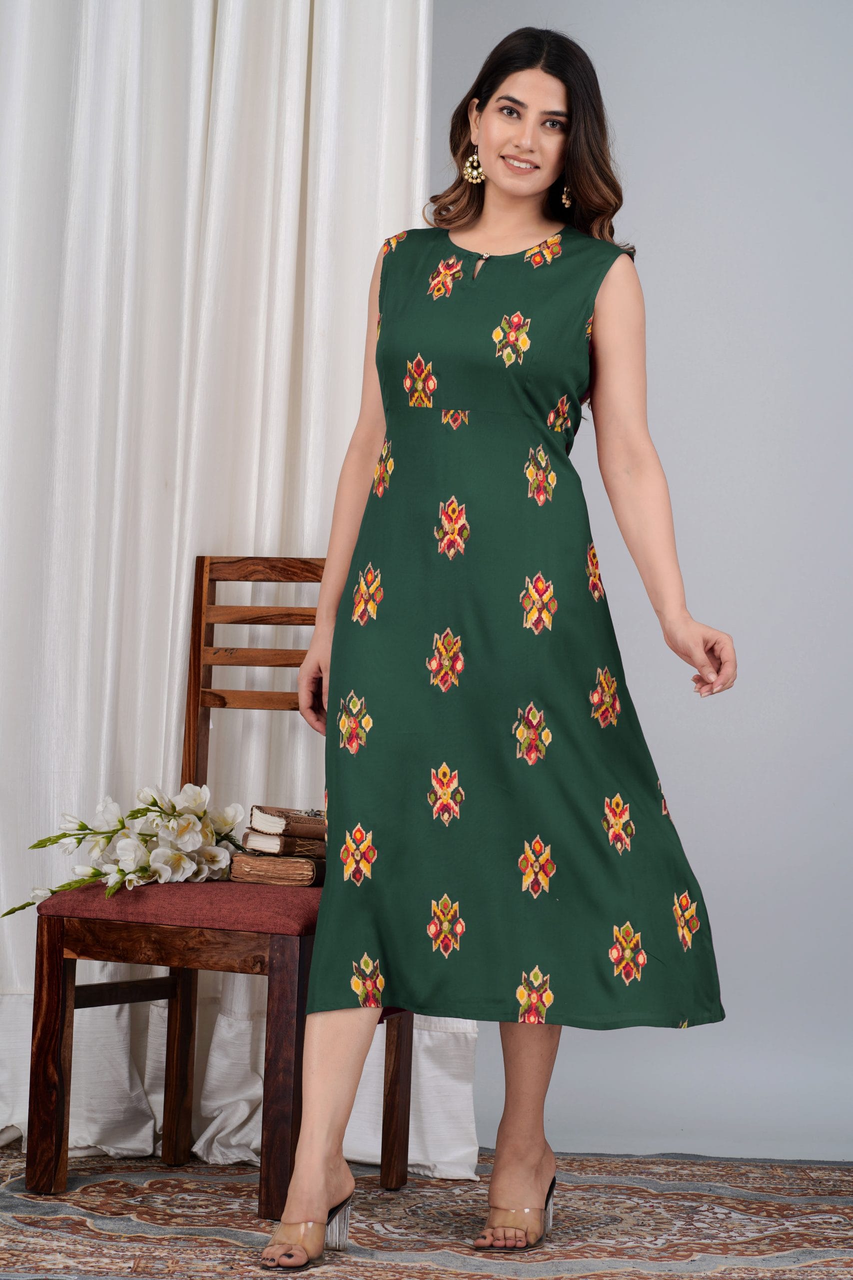 Rivaah Green Printed Flared Sleeveless | Vaaki - View 4