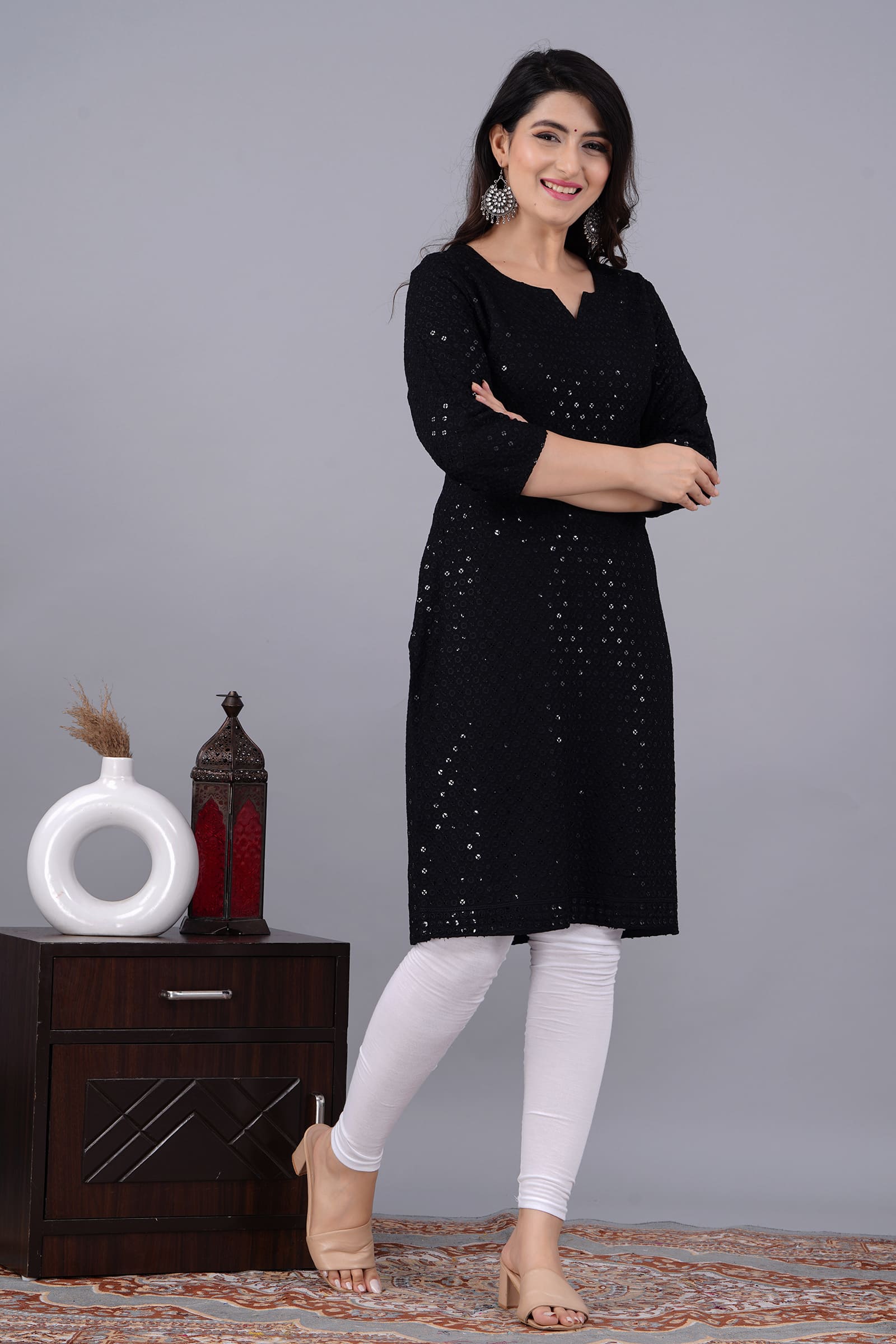 Noor Black Chikankari Kurti - View 3