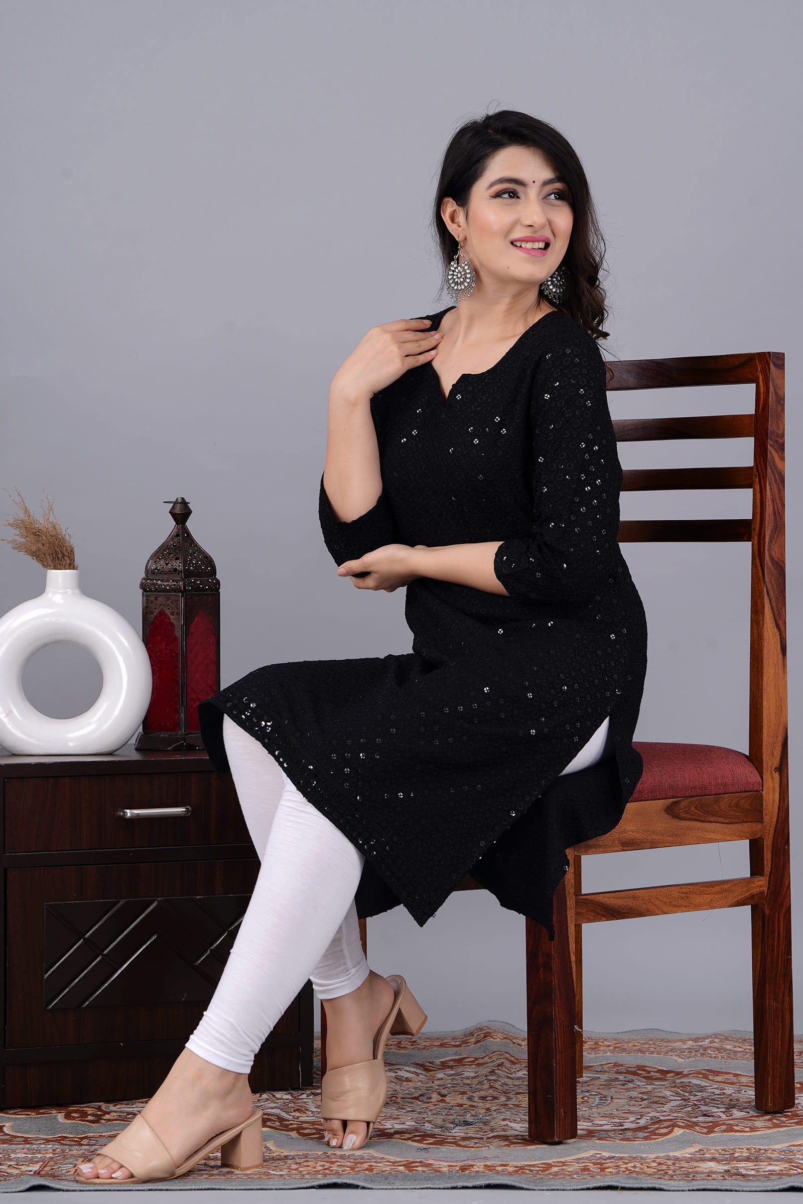 "Noor Black Chikankari Kurti"