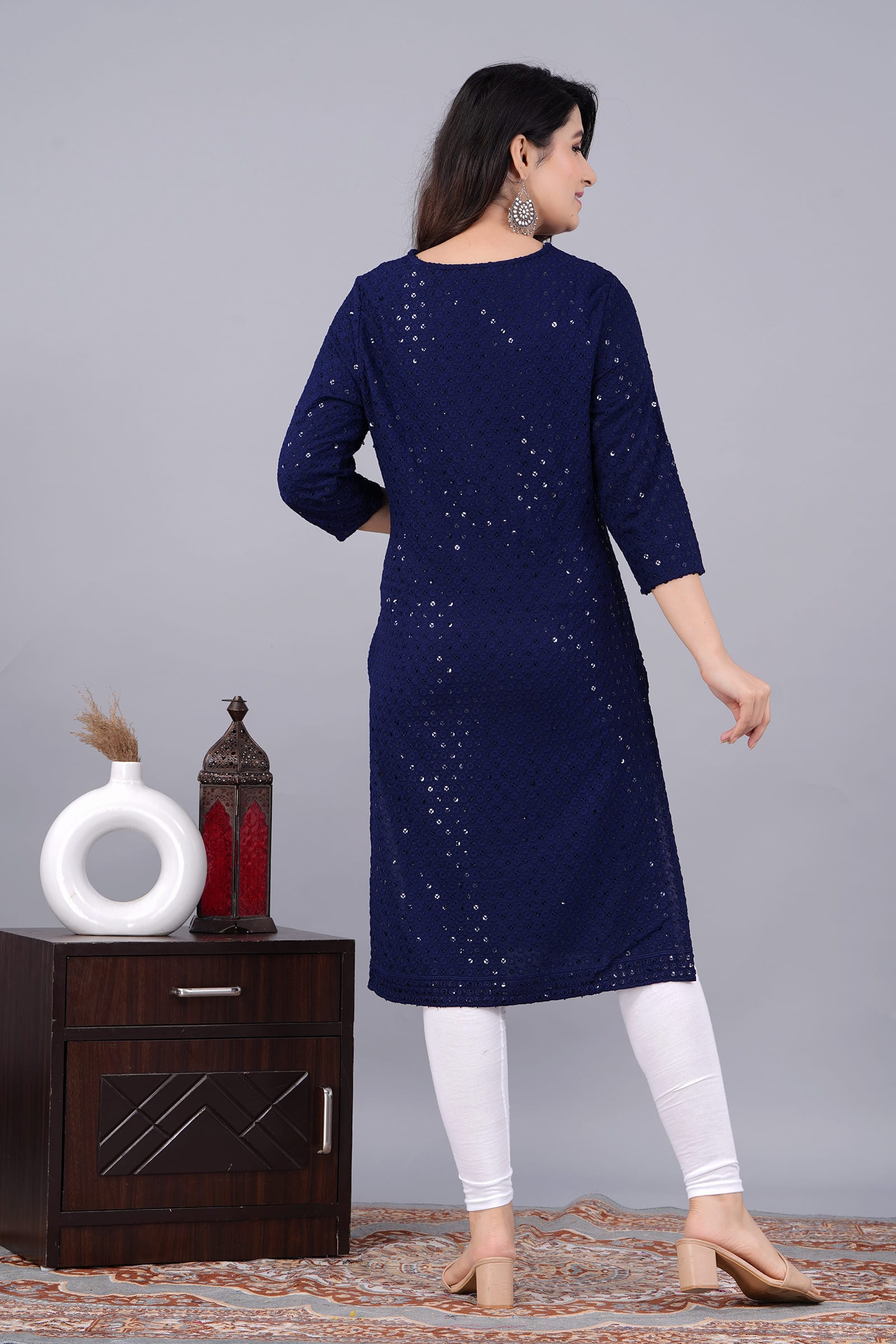Noor Blue Chikankari Kurti for Women - View 2