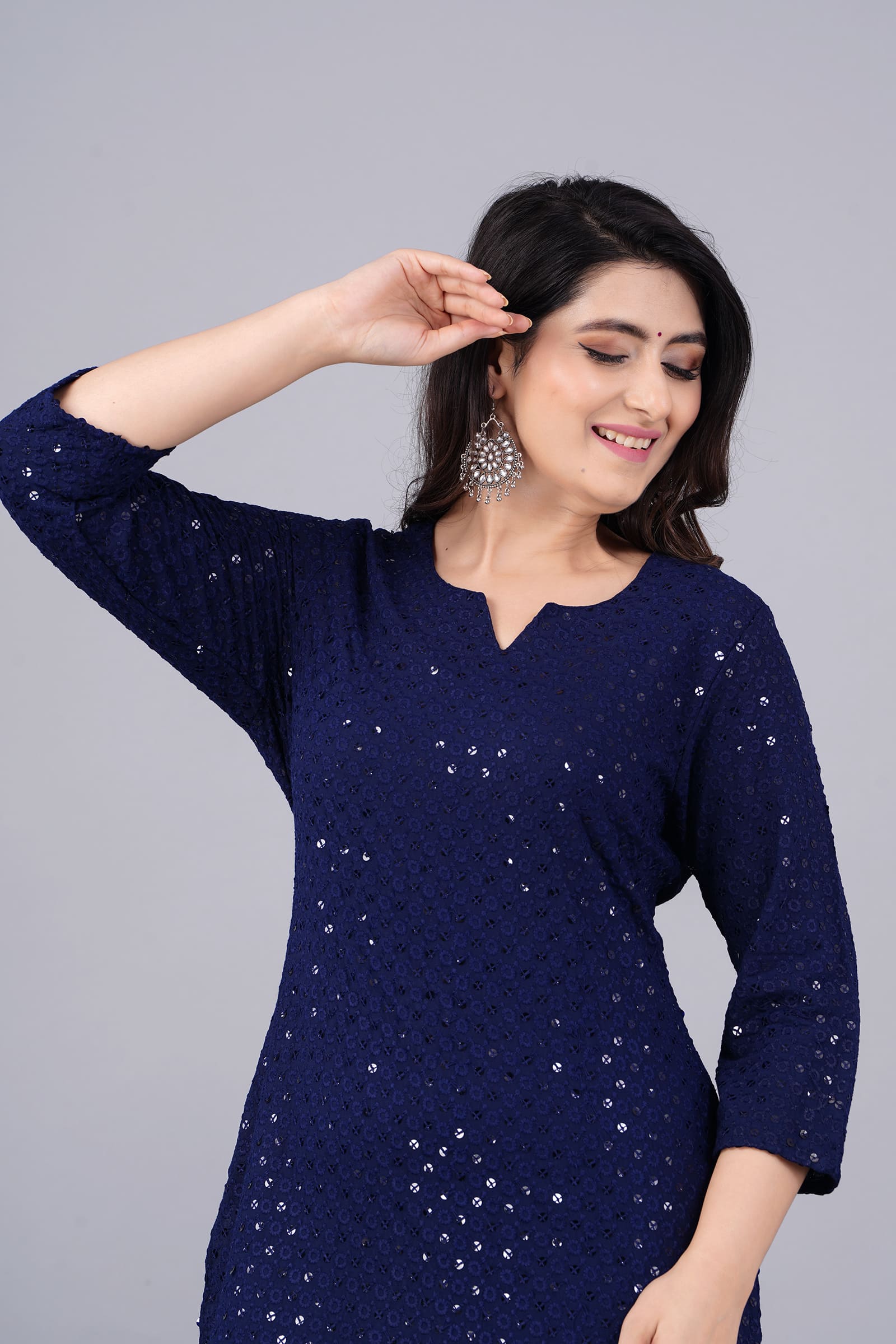 Noor Blue Chikankari Kurti for Women - View 3