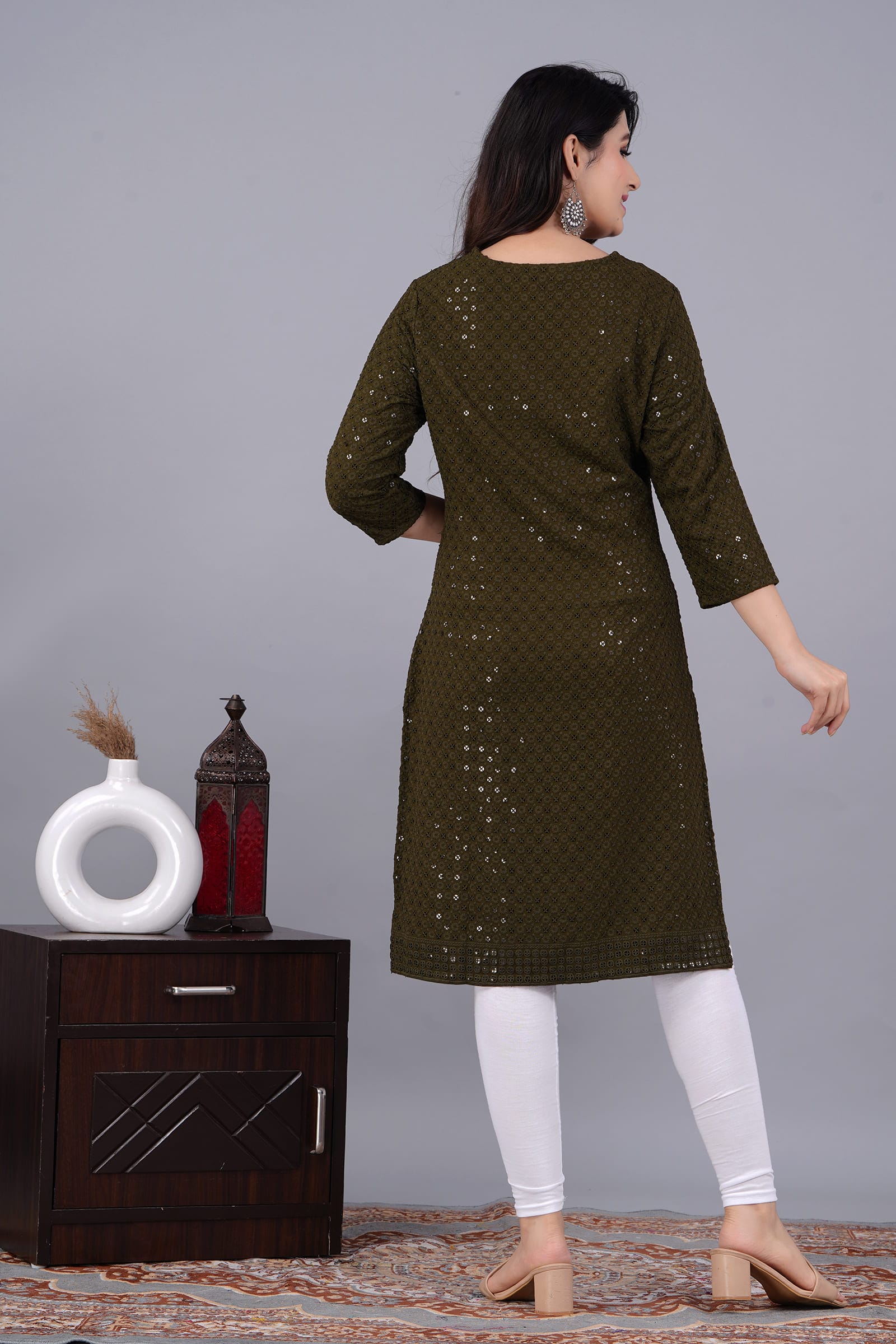 Noor mehndi Chikankari Kurti for Women - View 2
