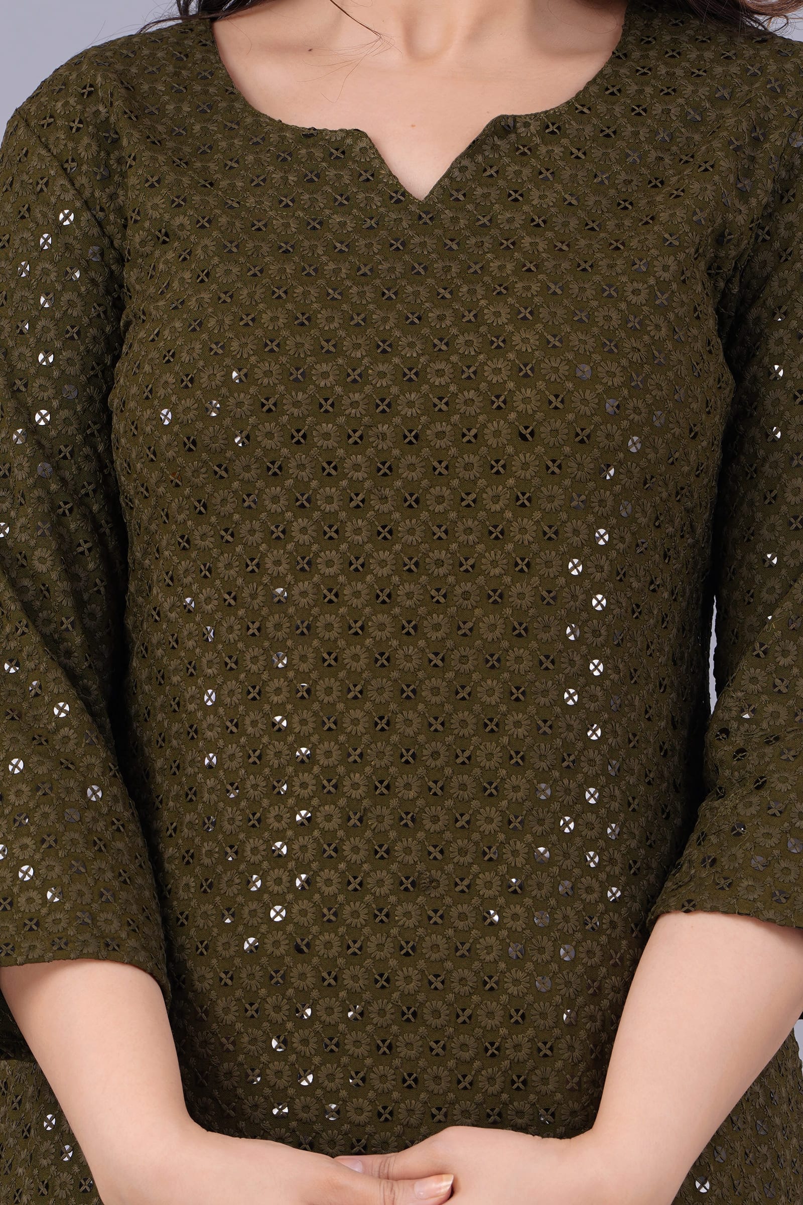 Noor mehndi Chikankari Kurti for Women - View 4