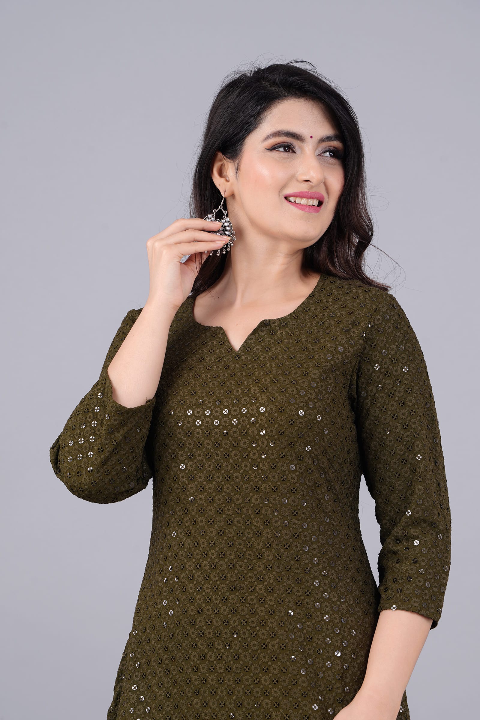 Noor mehndi Chikankari Kurti for Women - View 5