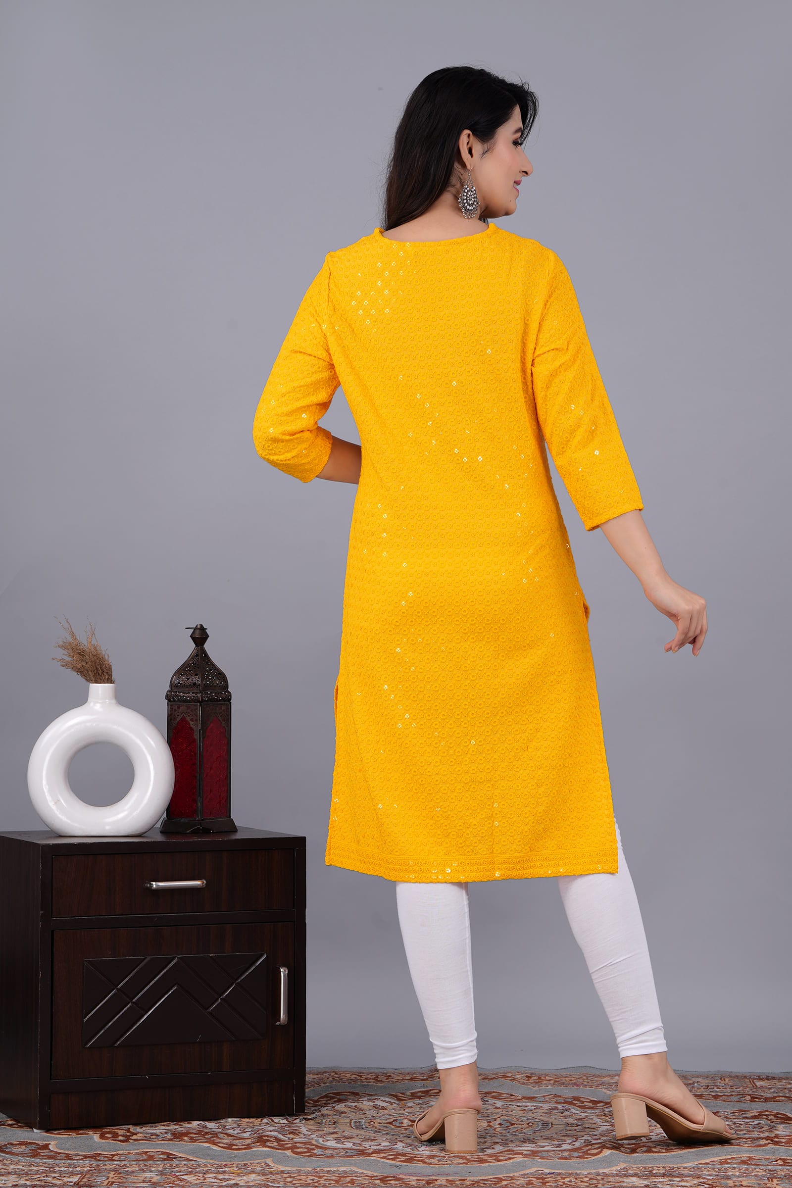 Noor Yellow Chikankari Kurti for Women - View 2
