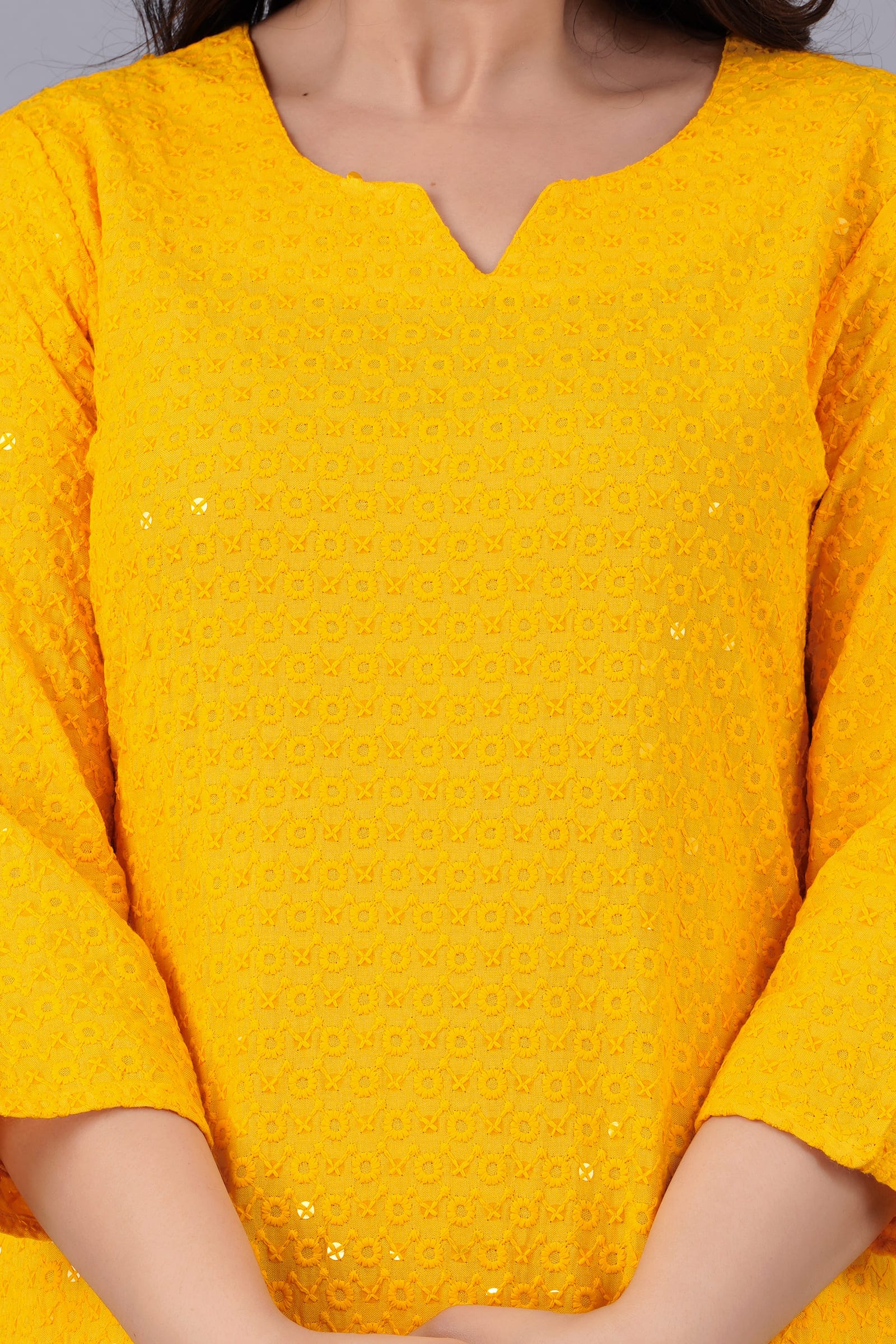 Noor Yellow Chikankari Kurti for Women - View 4