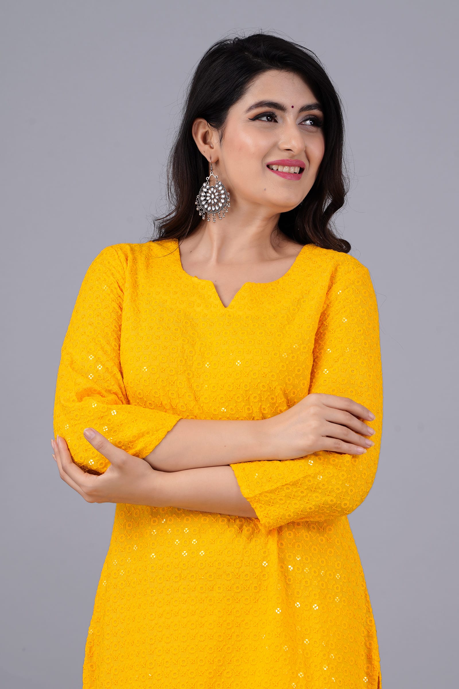 Noor Yellow Chikankari Kurti for Women - View 5